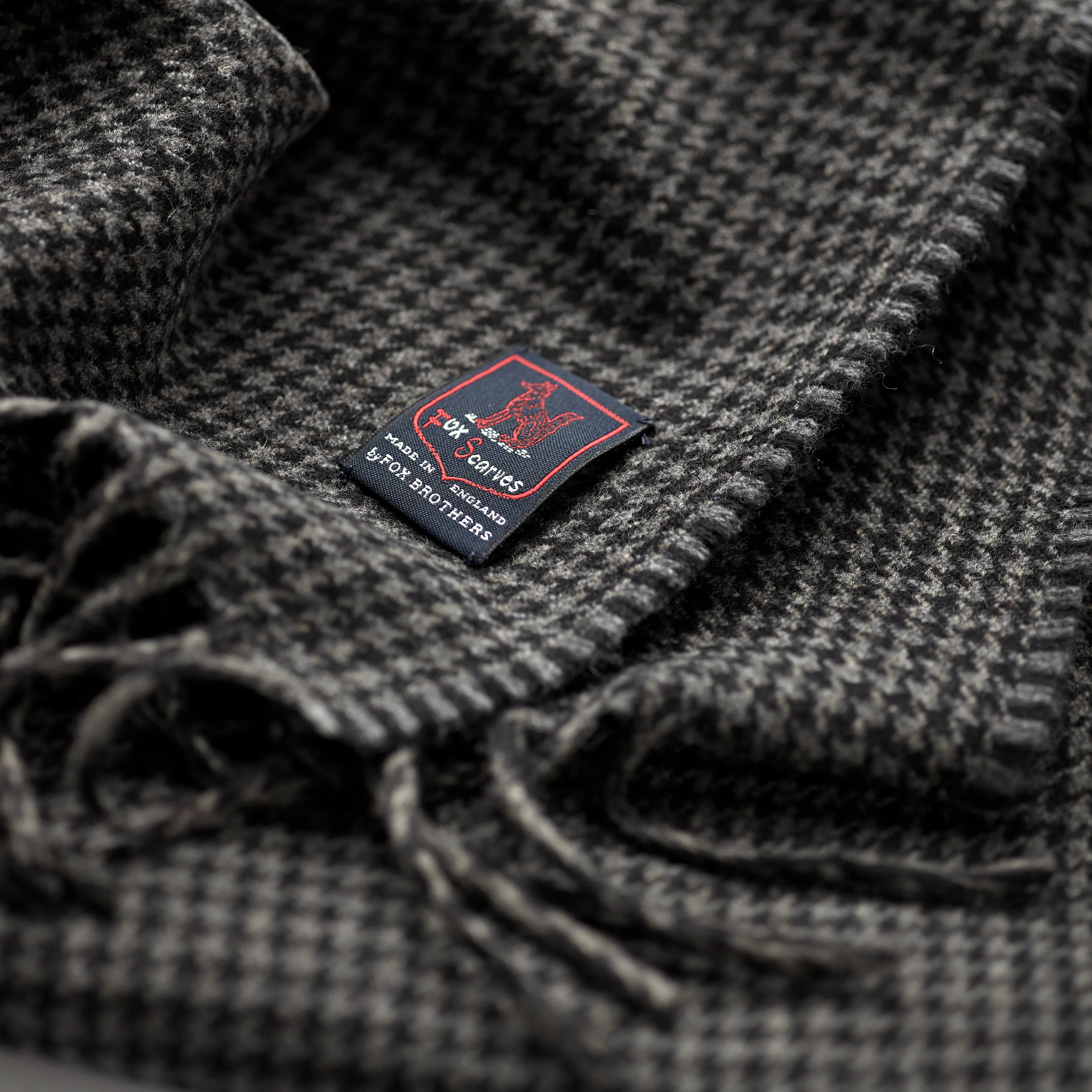 Fox Charcoal Houndstooth Cashmere & Merino Wool Scarf