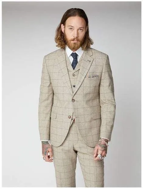 Gibson Wylam Stone Windowpane Check Tweed Jacket