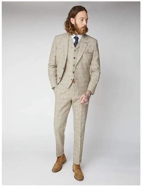 Gibson Wylam Stone Windowpane Check Tweed Jacket