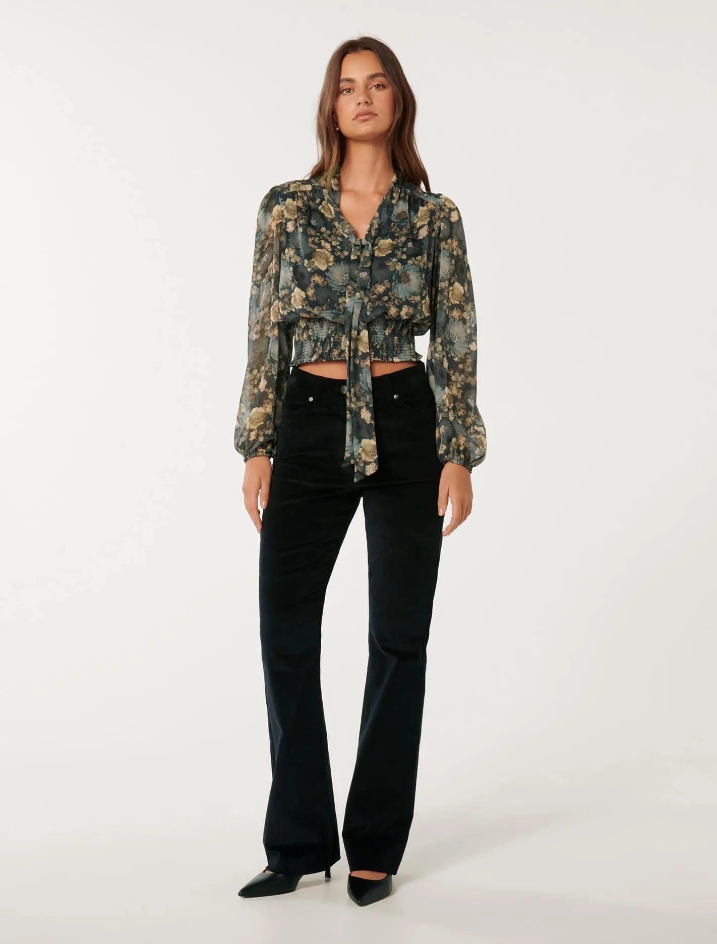 Gloria Shirred Printed Blouse