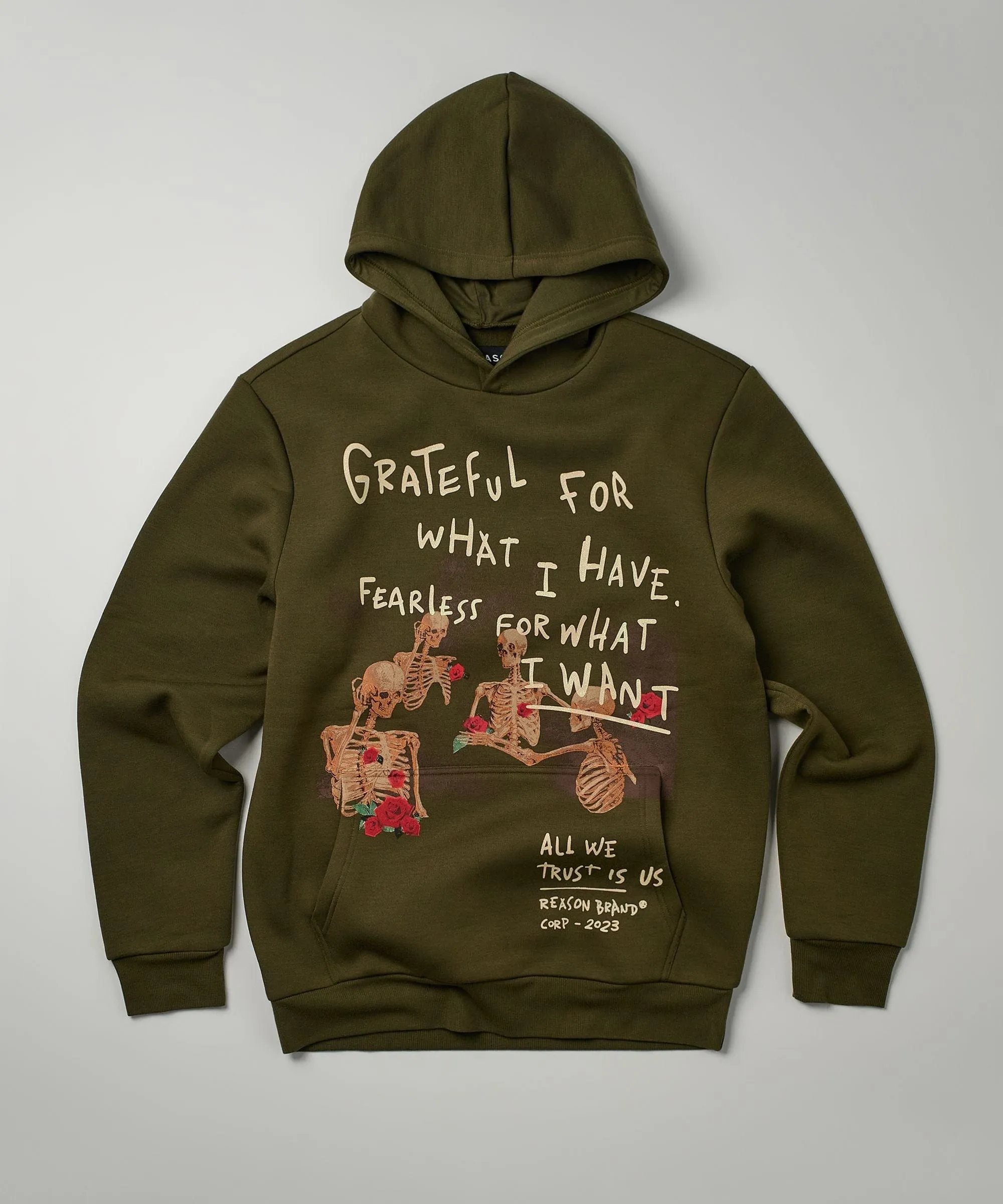 Grateful Roses Hoodie - Olive Green