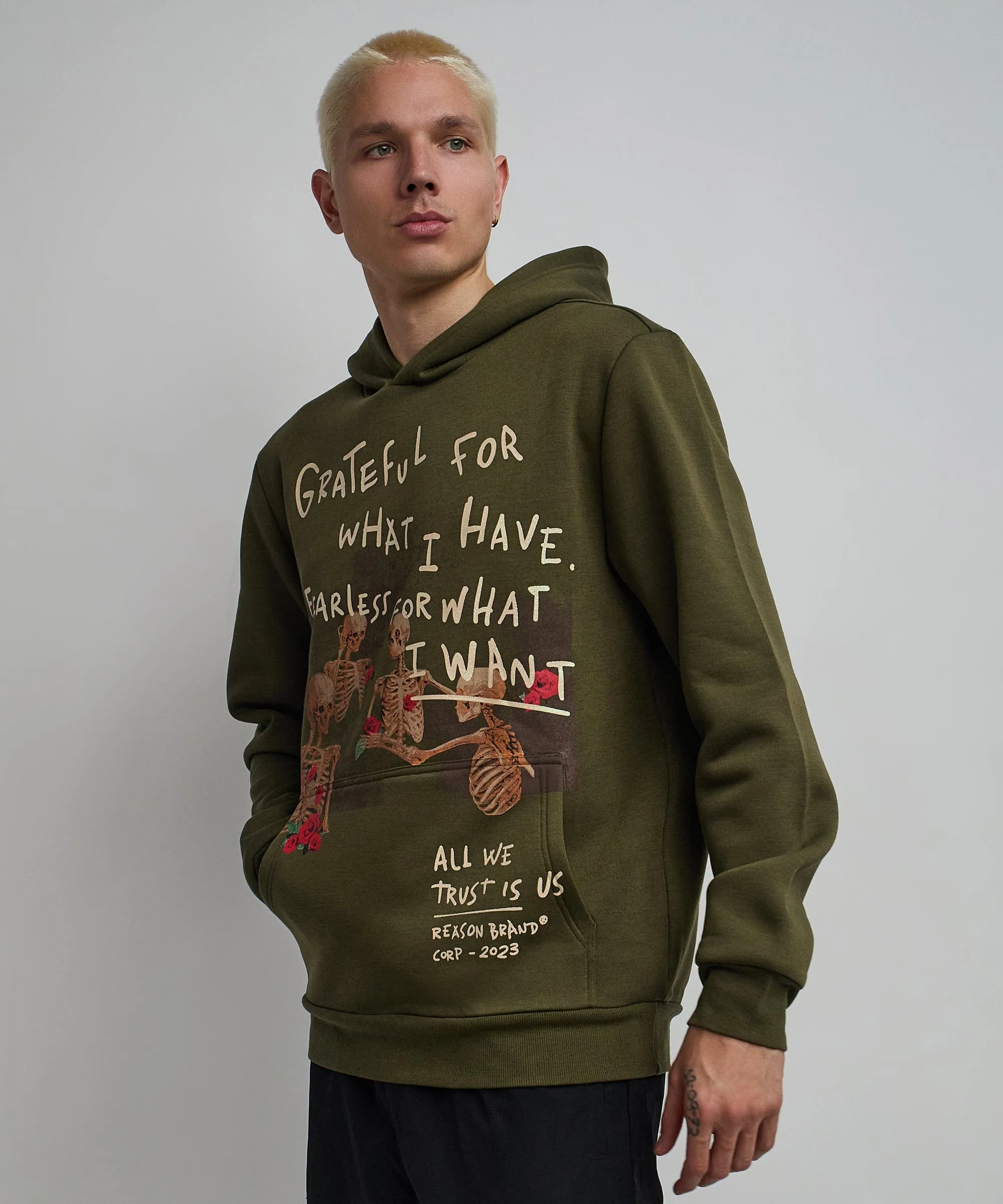 Grateful Roses Hoodie - Olive Green