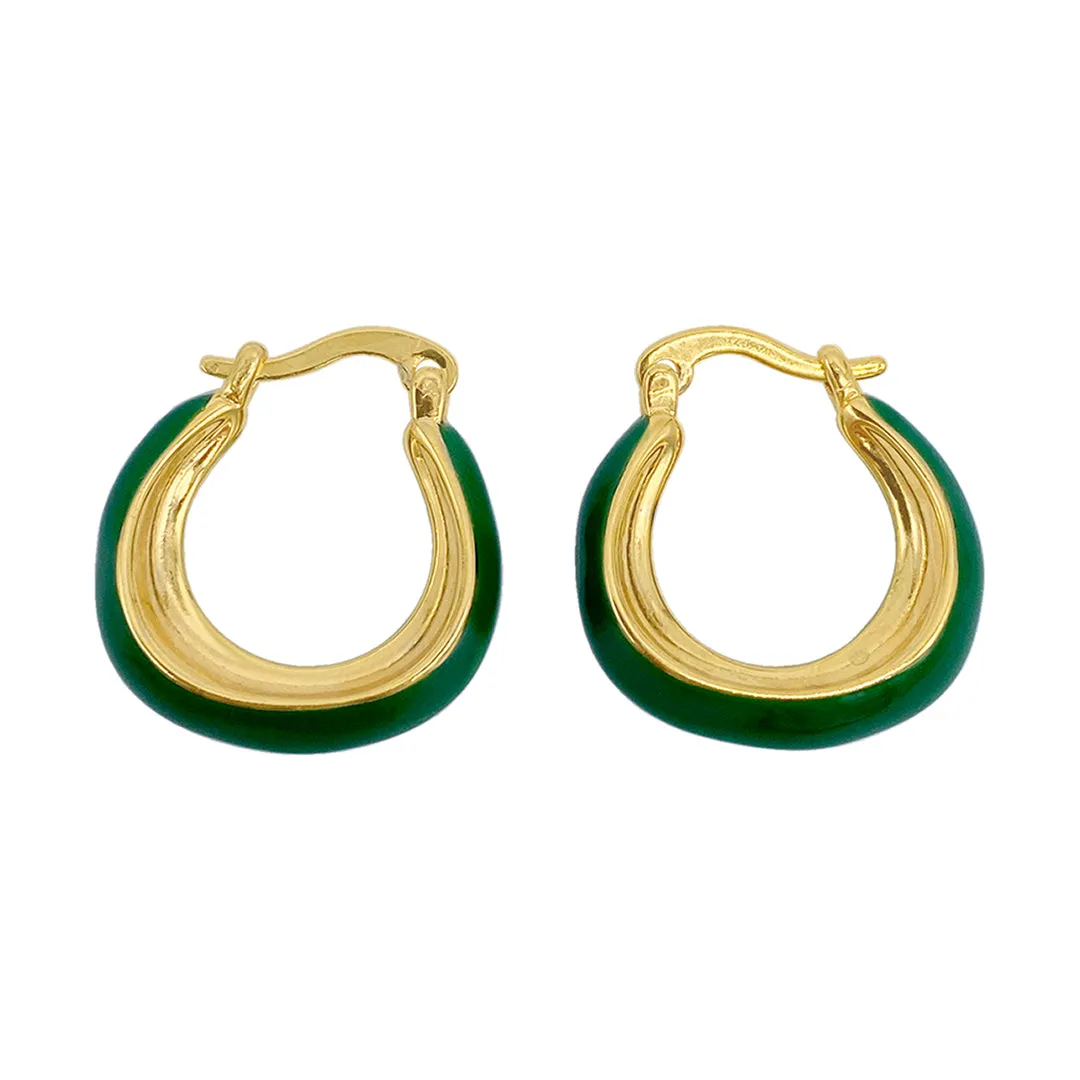 Green Enamel Hoops gold