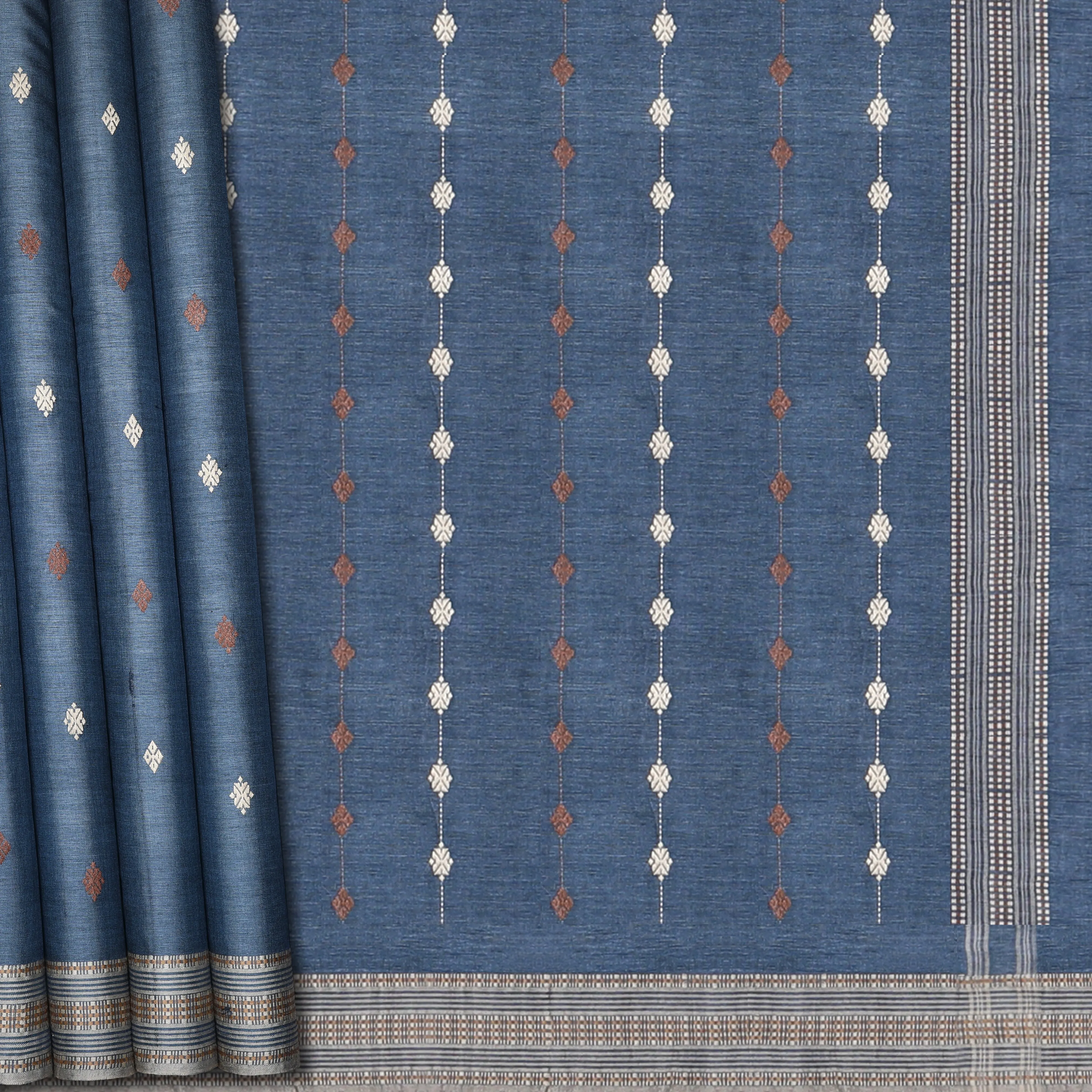 Handwoven Bluish Grey Tussar Silk Saree - 752T009679DSC