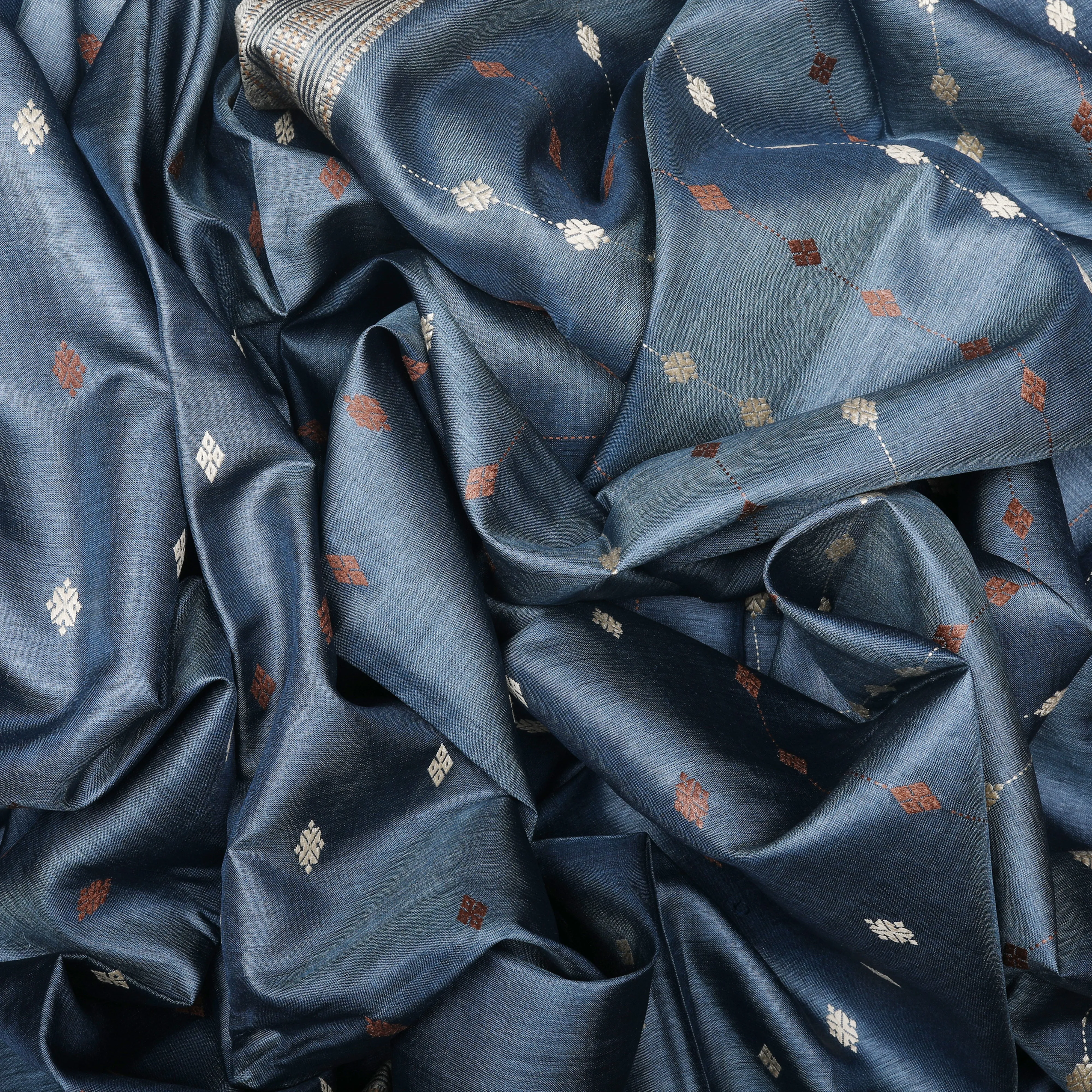 Handwoven Bluish Grey Tussar Silk Saree - 752T009679DSC