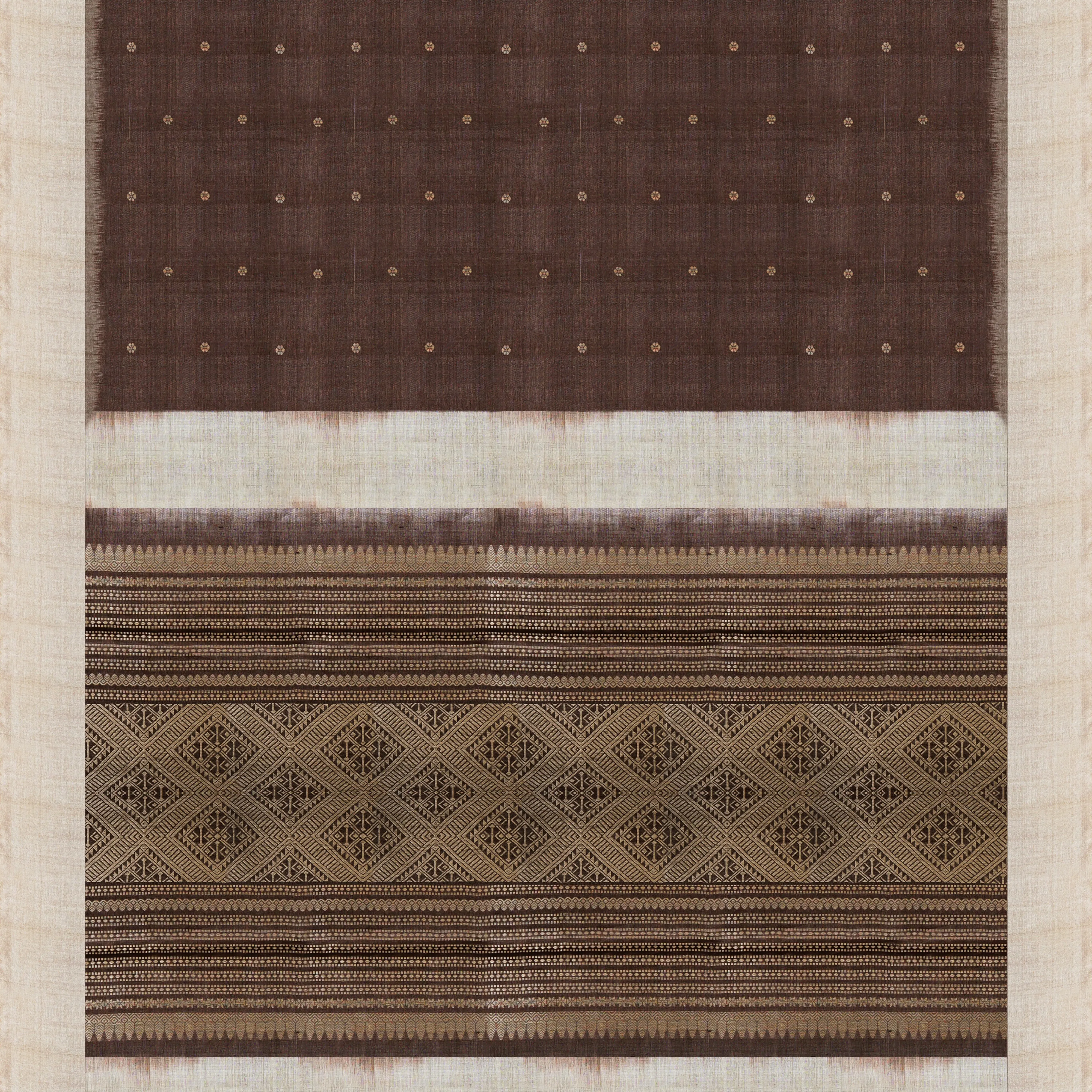 Handwoven Brown with Beige Tussar Silk Saree - 1953T005817DSC