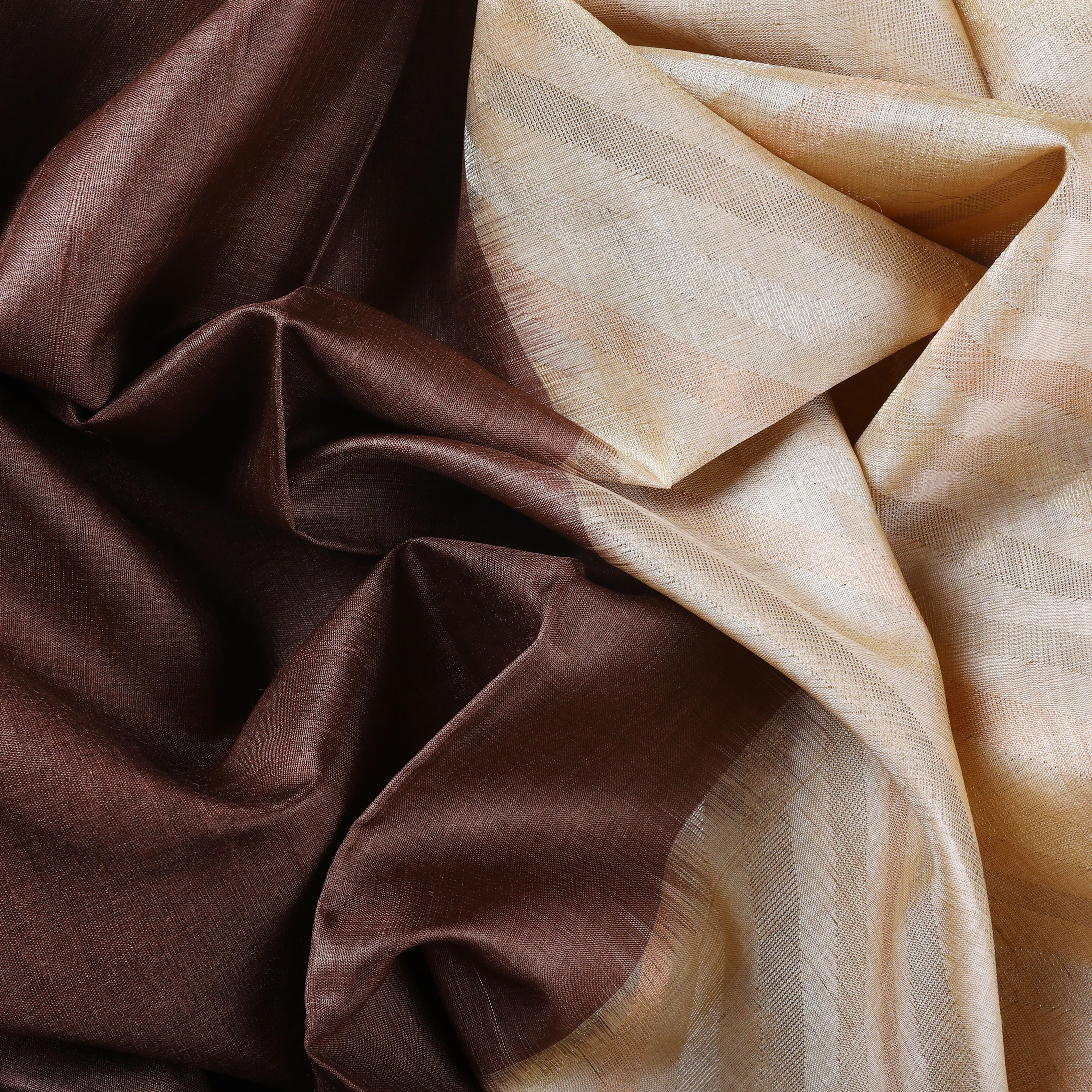 Handwoven Brown with Beige Tussar Silk Saree - 466T000905DSC