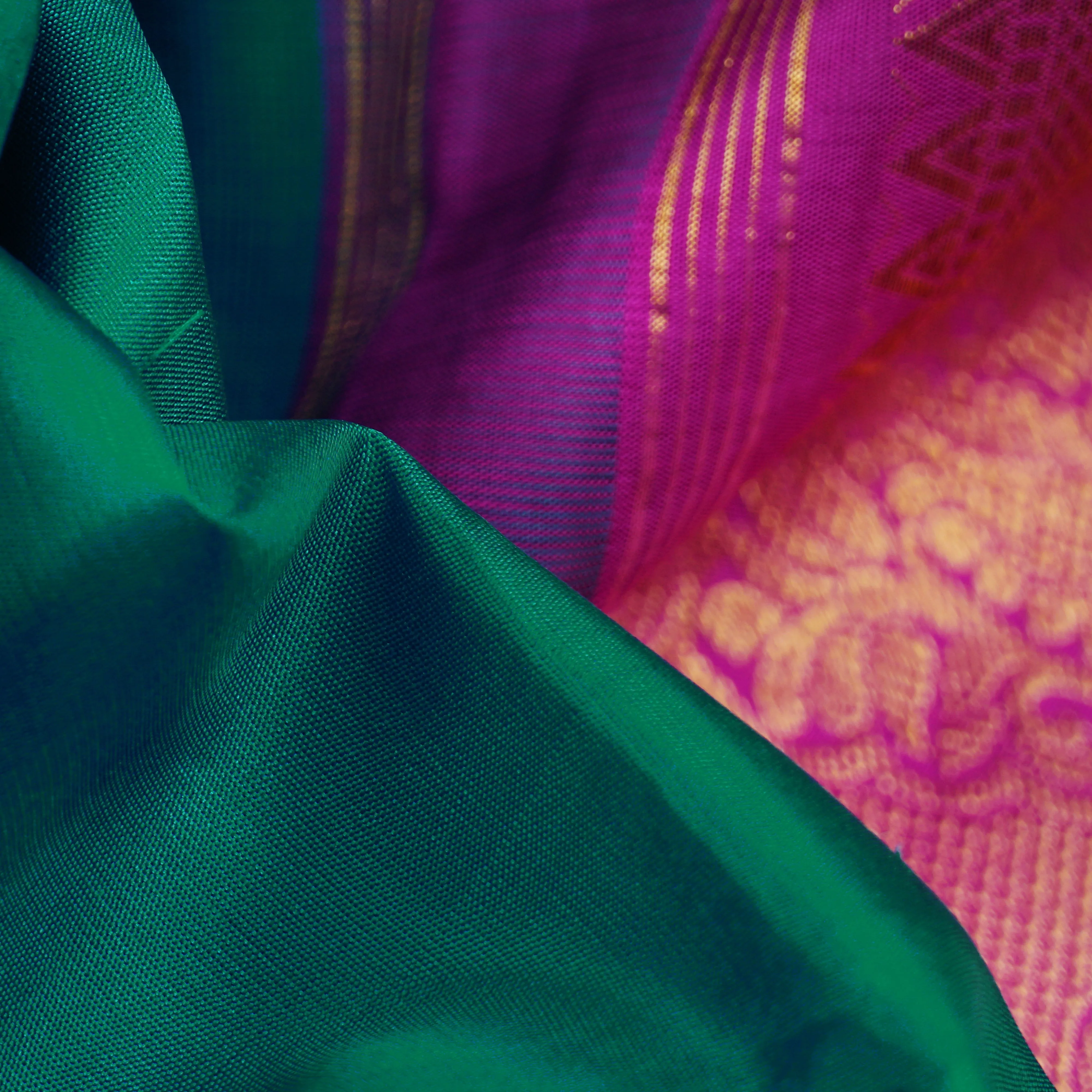 Handwoven Green with Violet Kanjivaram Silk Saree - 1928T008672DSC