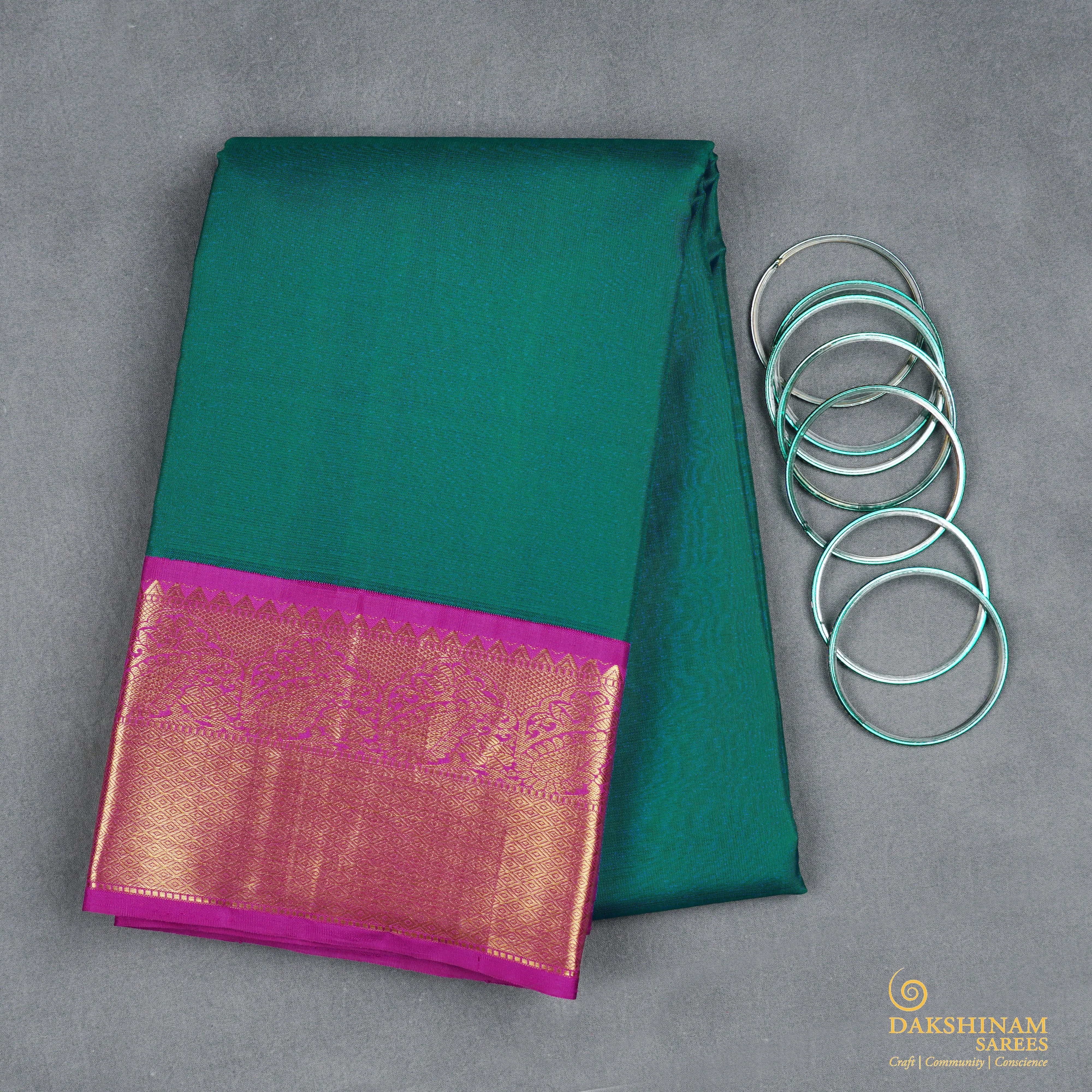 Handwoven Green with Violet Kanjivaram Silk Saree - 1928T008672DSC