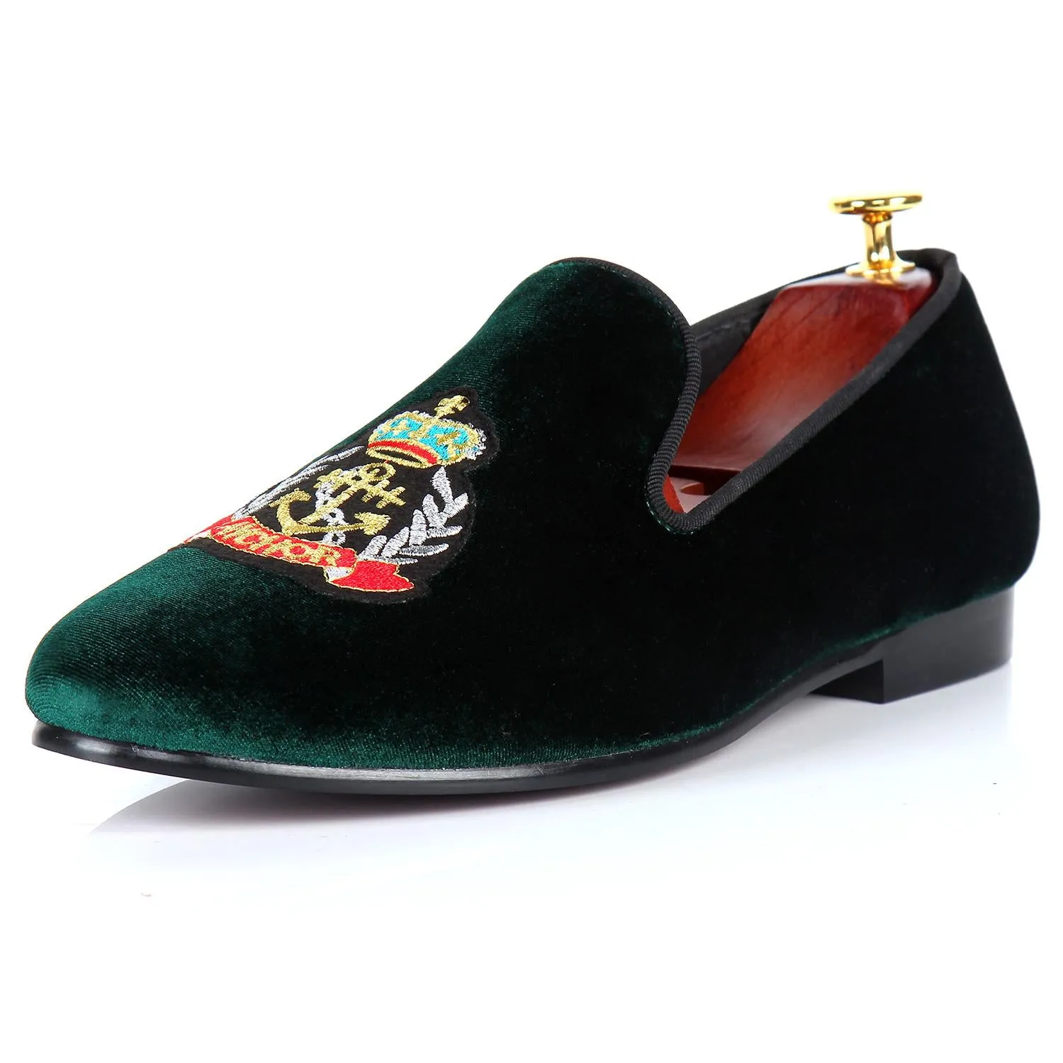 Harpelunde Formal Shoes Blue Badge Flats Handmade Velvet Loafers