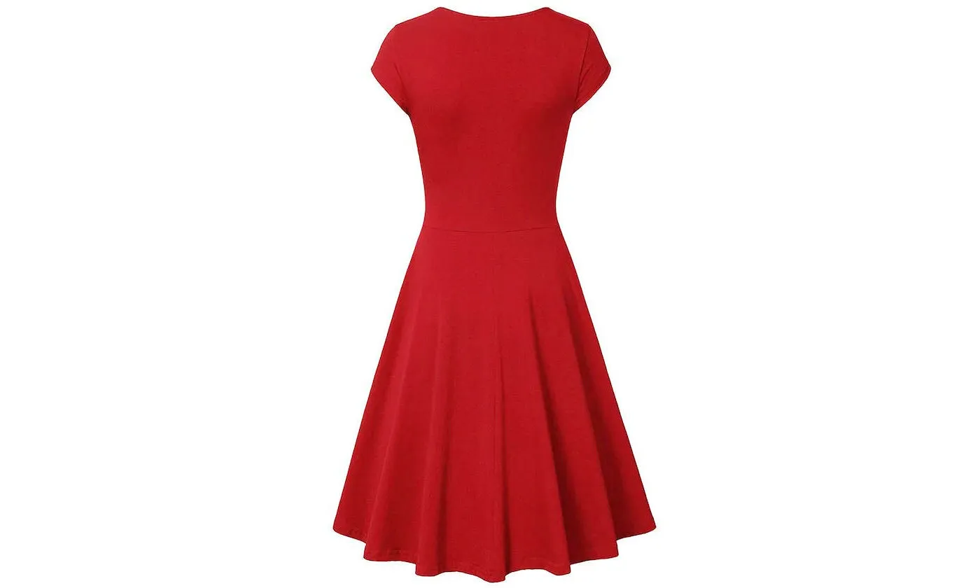 Haute Edition Women's Solid V-Neck Skater Dress