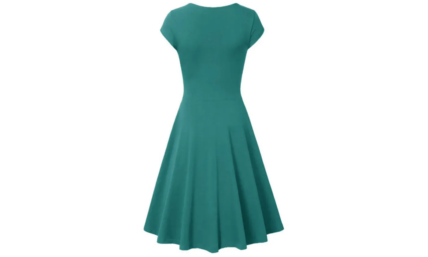 Haute Edition Women's Solid V-Neck Skater Dress