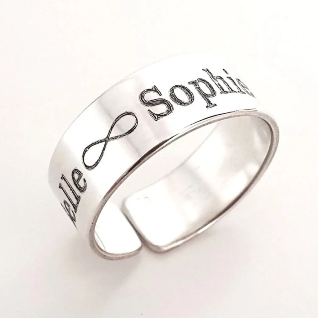 Infinity Symbol Sterling Silver Love Ring - Names Engraved Ring