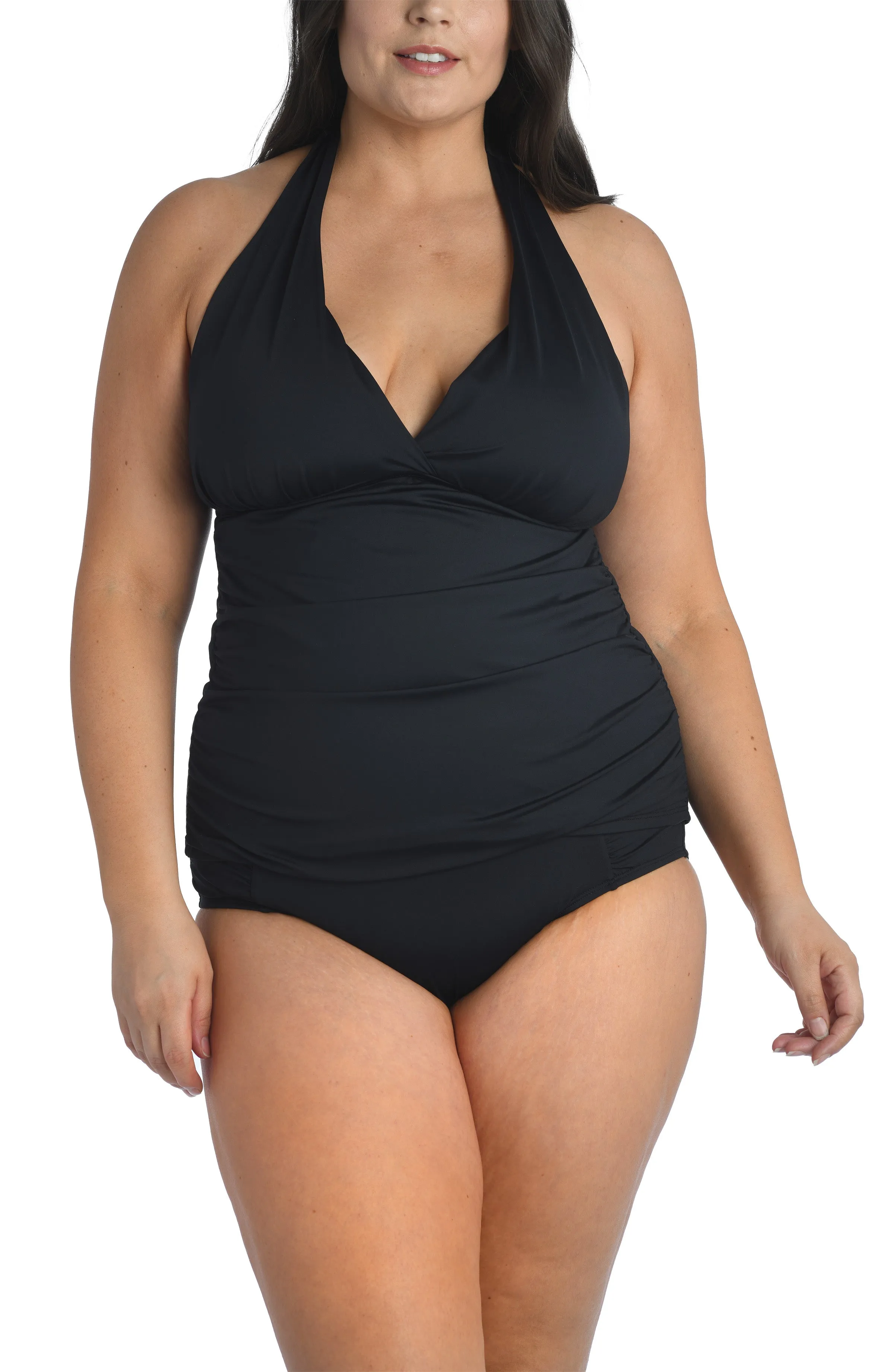 Island Goddess Halter Tankini Top - Black