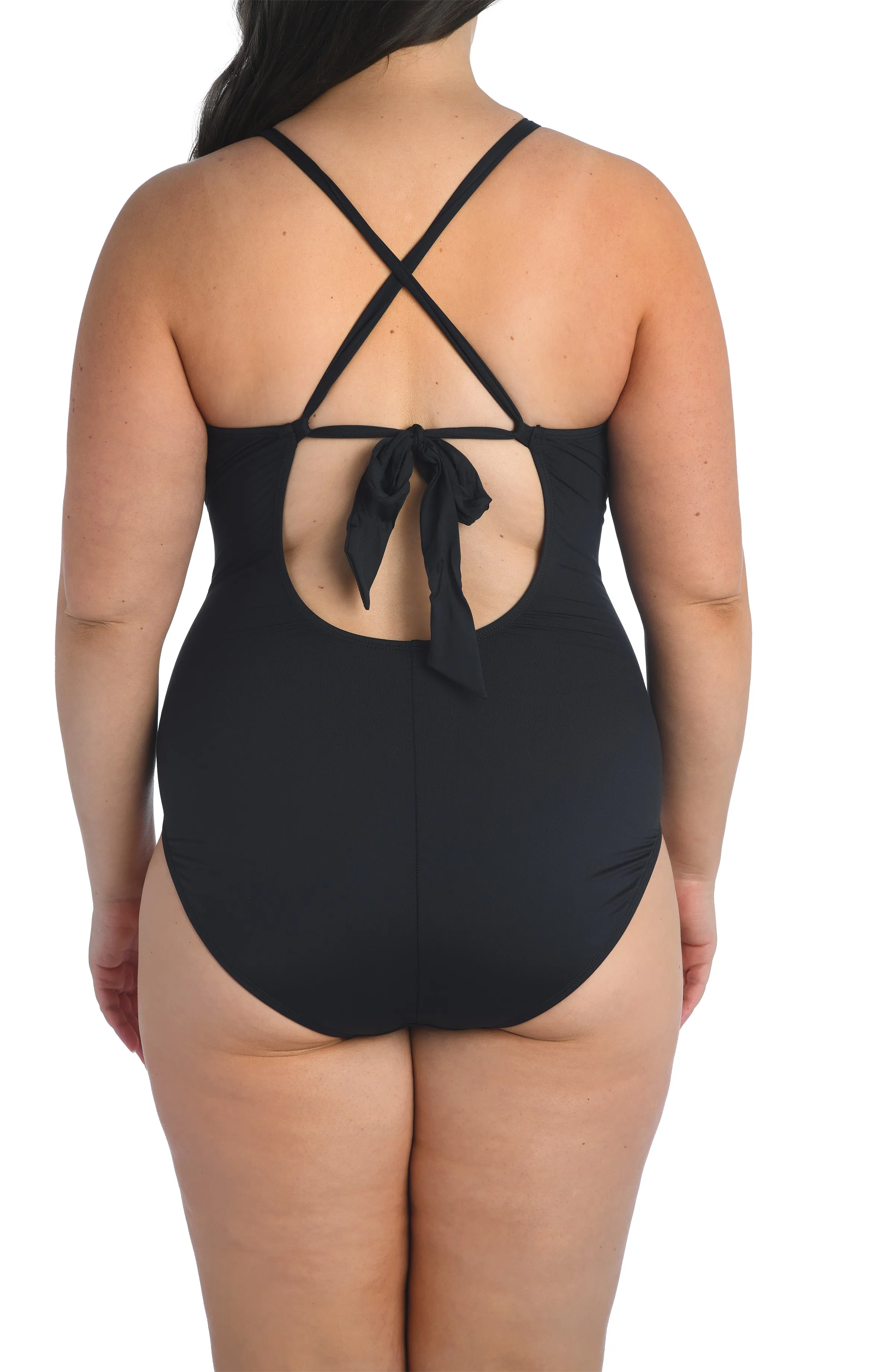 Island Goddess High Neck Keyhole One Piece - Black