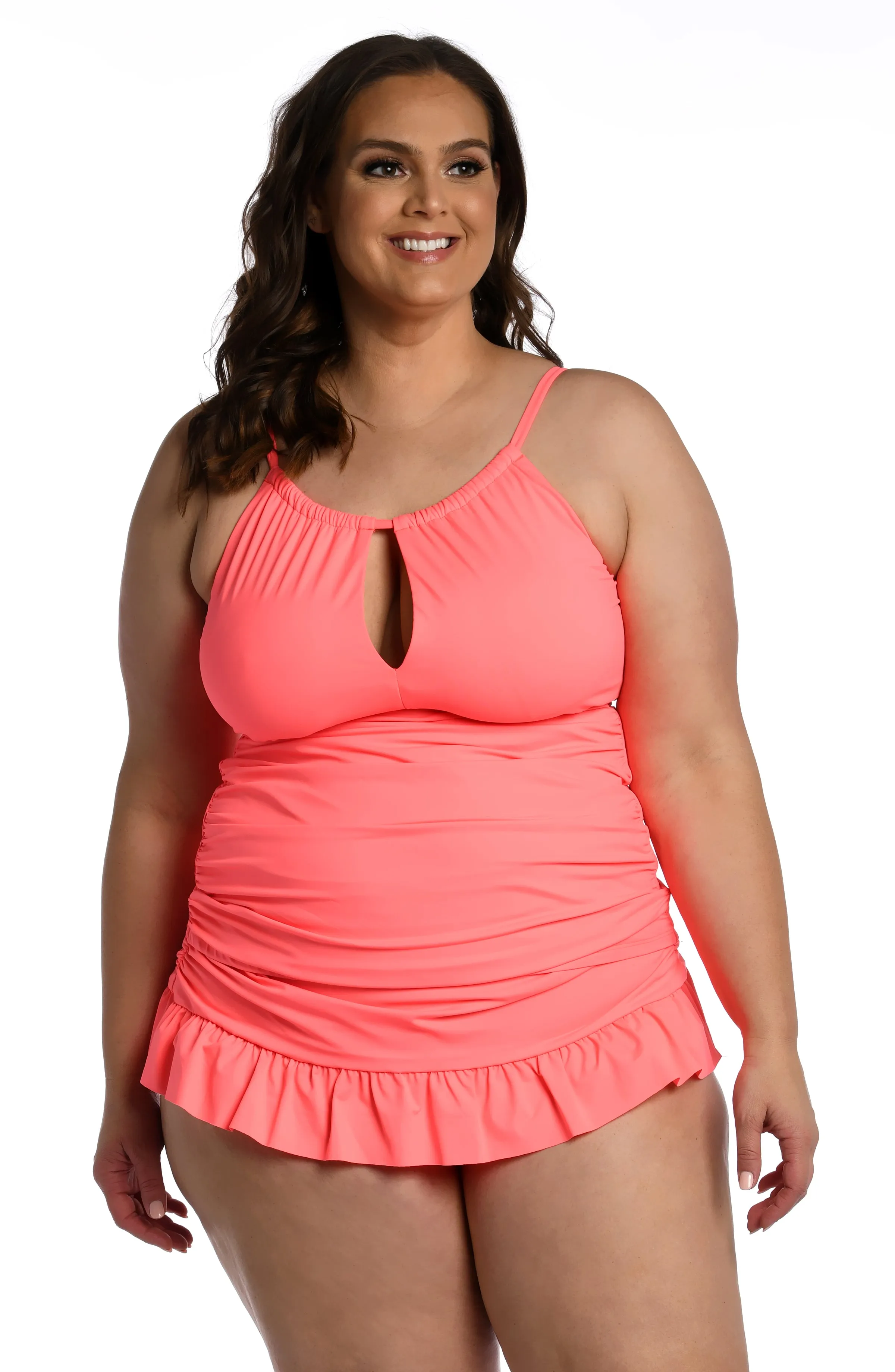 Island Goddess High-Neck Keyhole Tankini Top - Hot Coral - FINAL SALE