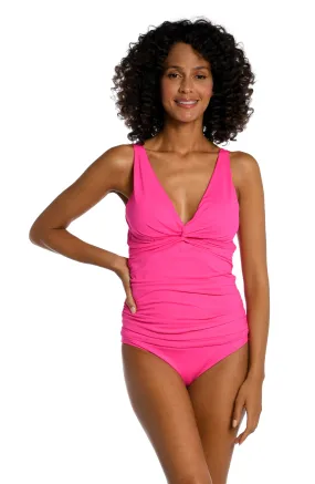 Island Goddess Twist Tie Back Tankini Top - Pop Pink