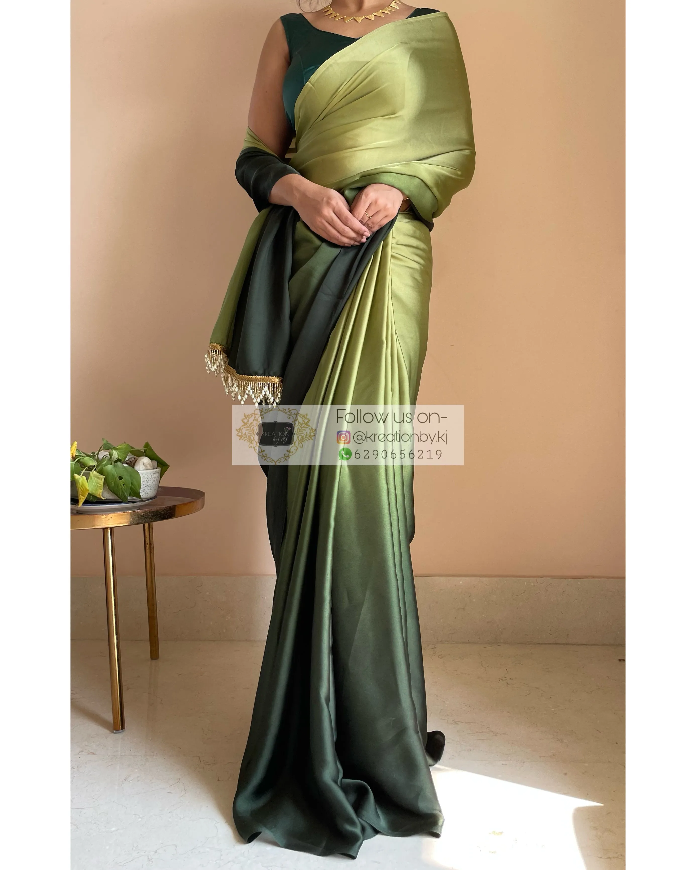 Kacchi Kairi Ombré Crepe Silk Saree with Handmade Tassels on Pallu