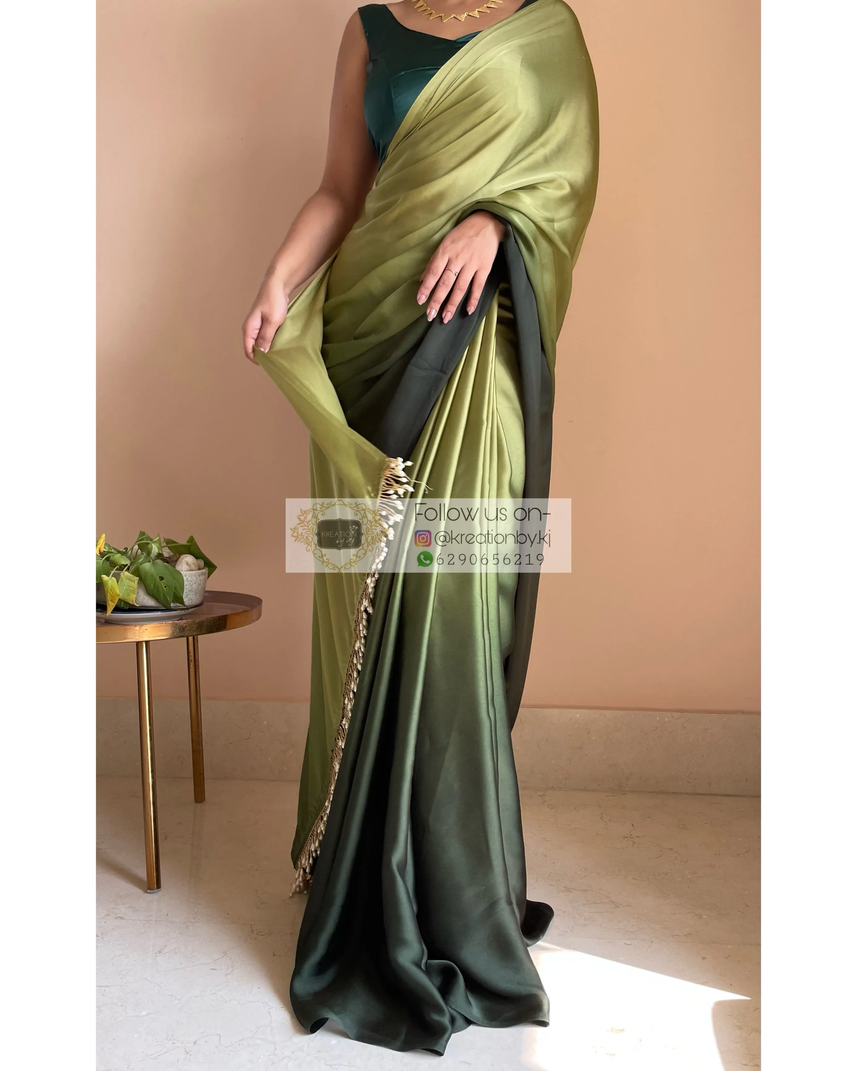 Kacchi Kairi Ombré Crepe Silk Saree with Handmade Tassels on Pallu