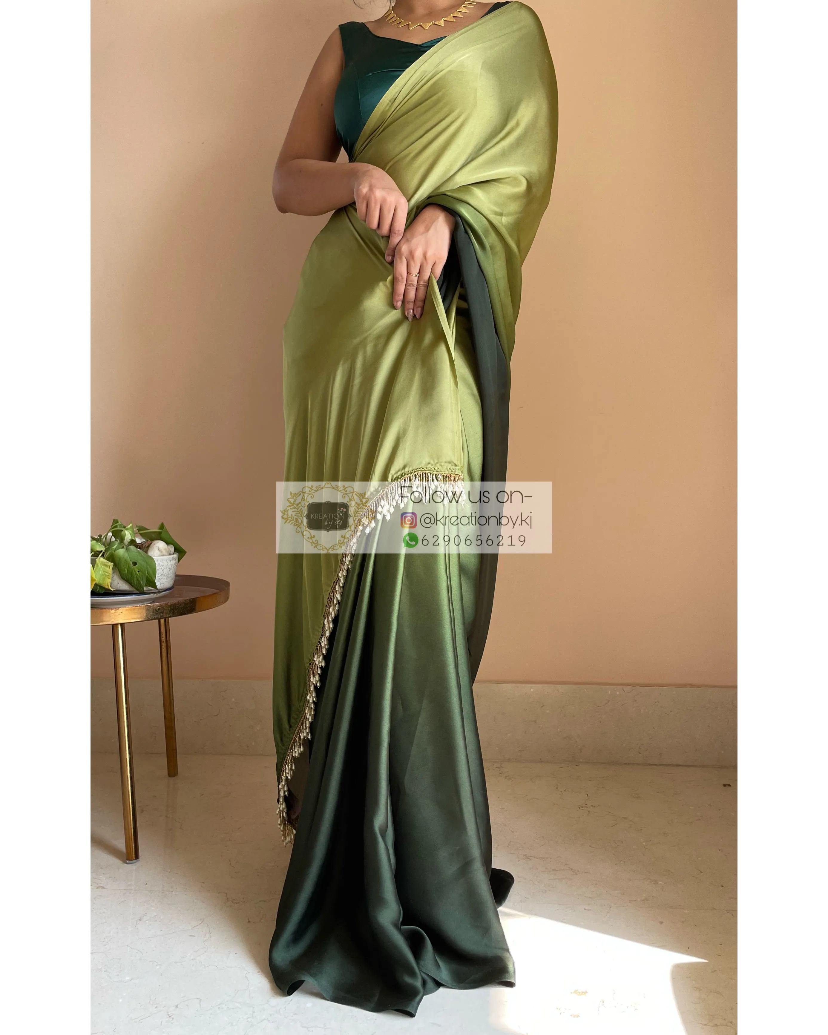 Kacchi Kairi Ombré Crepe Silk Saree with Handmade Tassels on Pallu