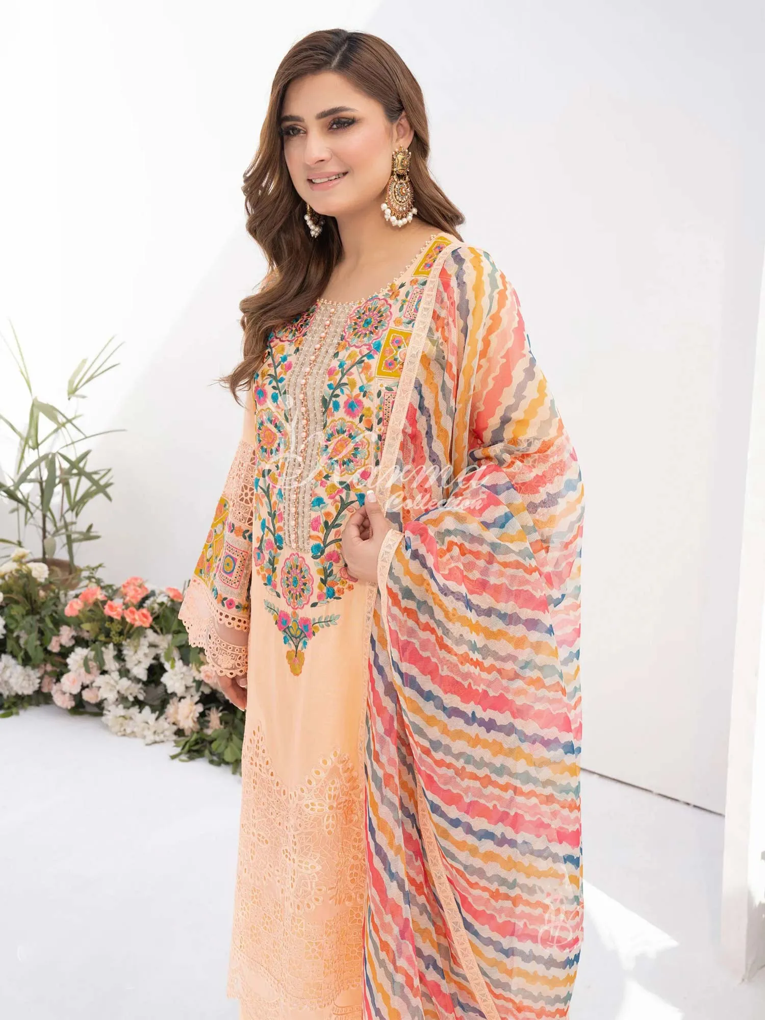 Karma Collection Peach Cotton Embroidered Suit (KC1332)