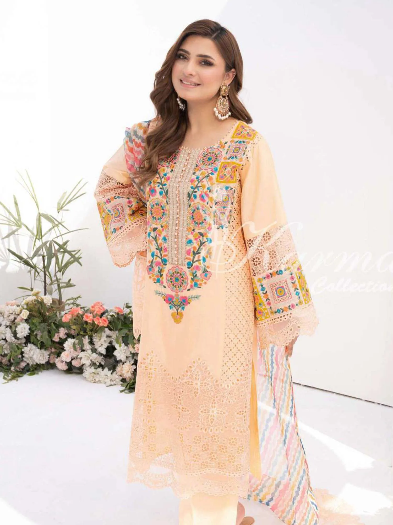 Karma Collection Peach Cotton Embroidered Suit (KC1332)