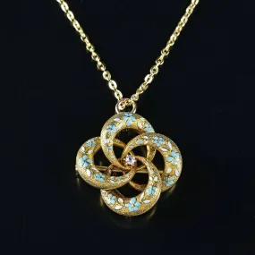 Krementz Diamond Enamel Lover Knot Brooch Pendant 14K Gold