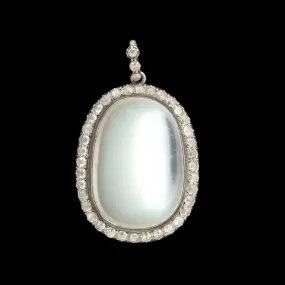 Large Edwardian Rose Cut Diamond & Sterling Moonstone Pendant