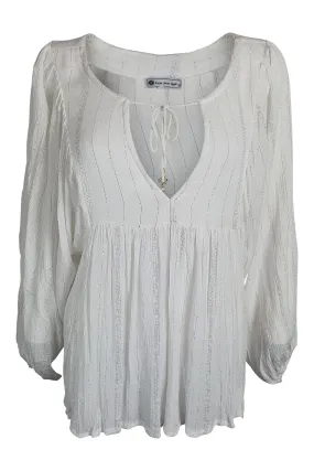 LITTLE MISS GYPSY White Garden Party Tie Front Blouse (S/M)