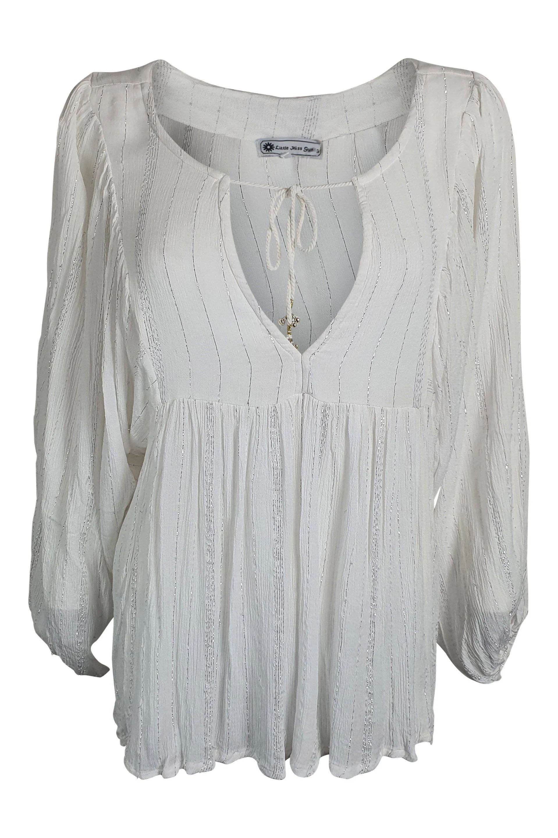 LITTLE MISS GYPSY White Garden Party Tie Front Blouse (S/M)