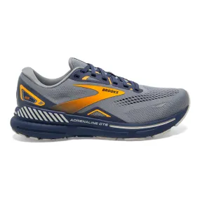 Men's Brooks Adrenaline GTS 23, Grey/Crown Blue/Orange, 7 D Medium