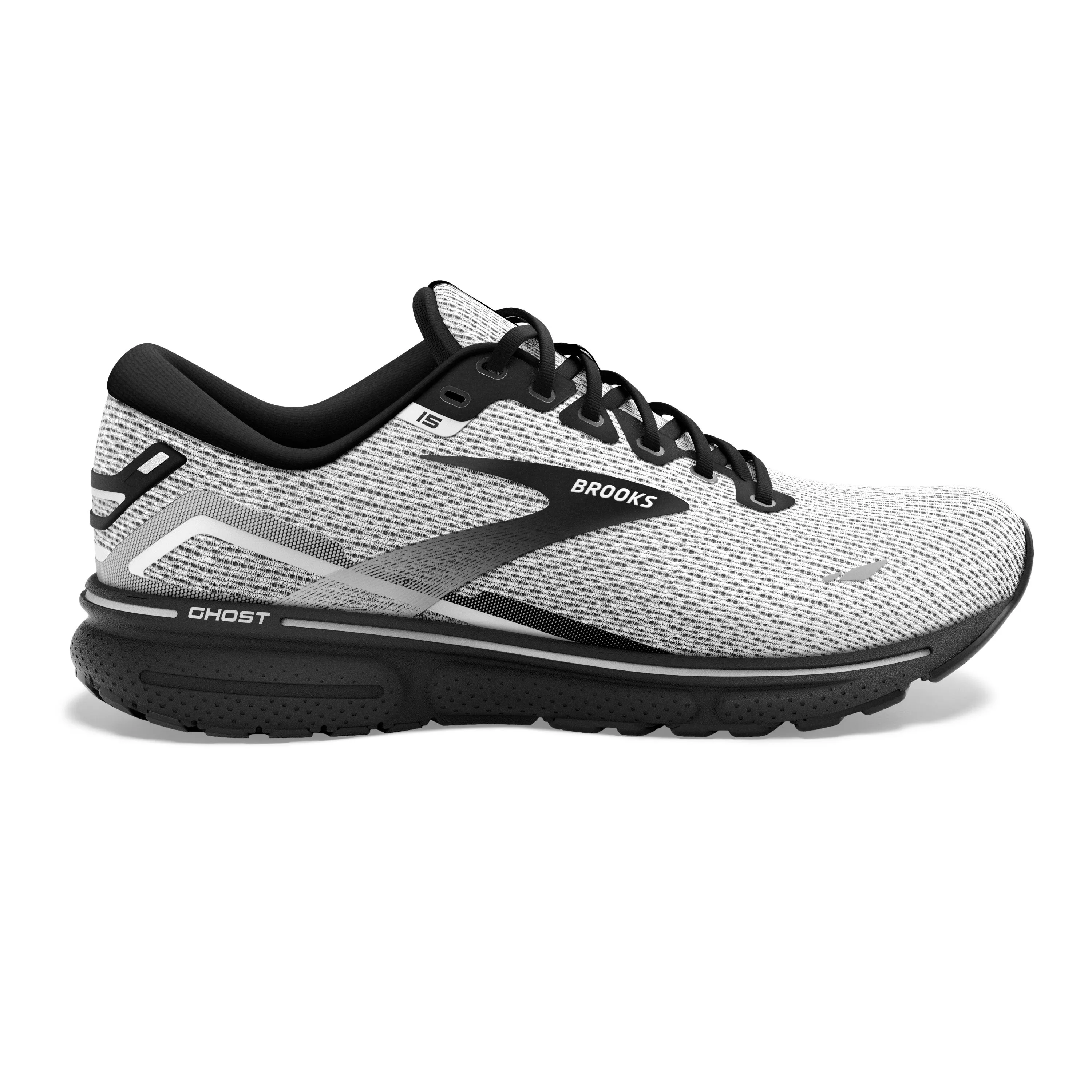 Men's Brooks Ghost 15, White/Black, 7 D Medium