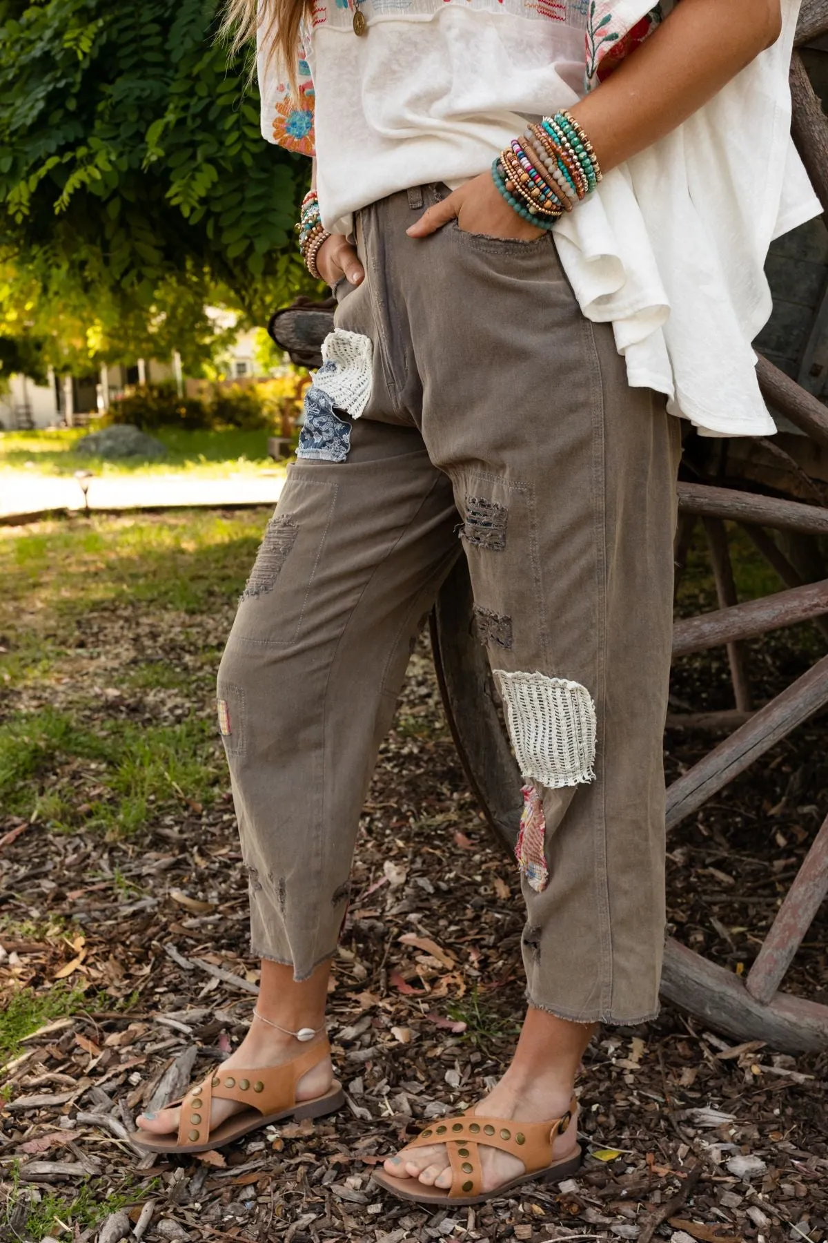 Offshore Patchwork Detail Pants - Olive