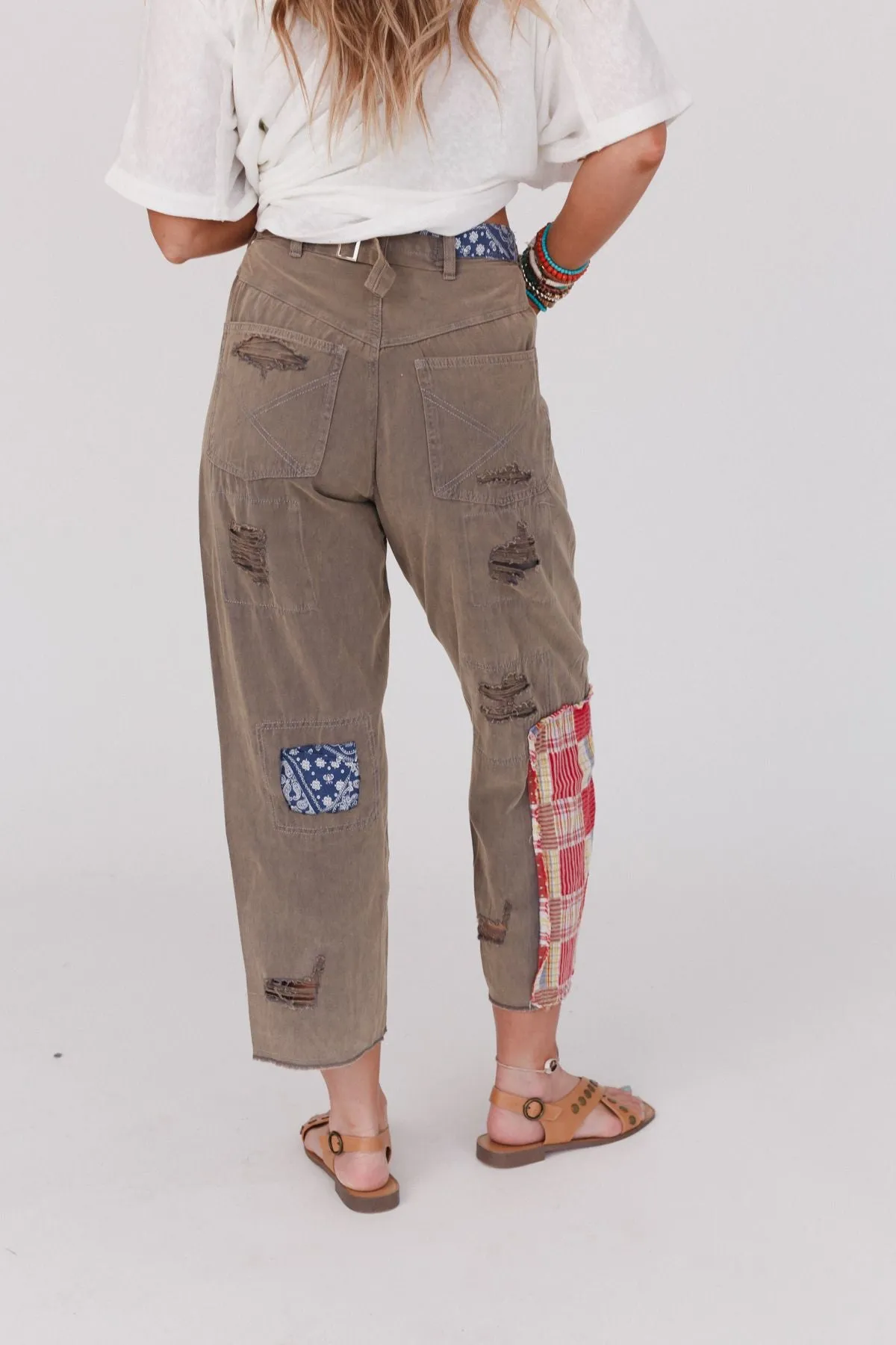 Offshore Patchwork Detail Pants - Olive