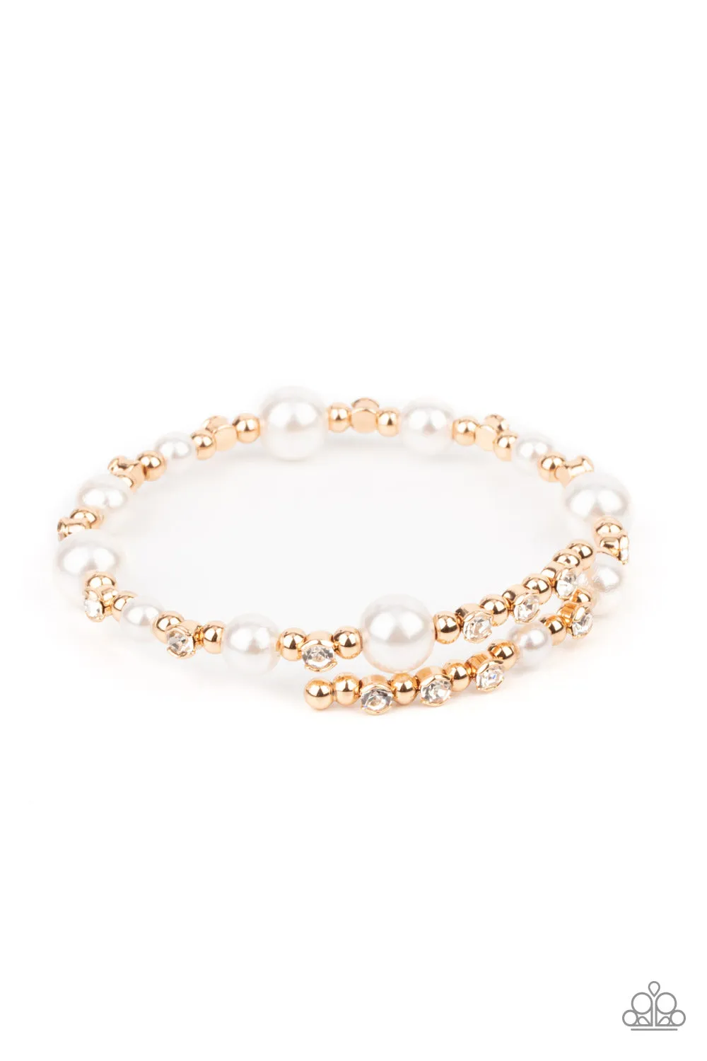 Paparazzi Chicly Celebrity - Gold And White Pearls Coil Bracelet