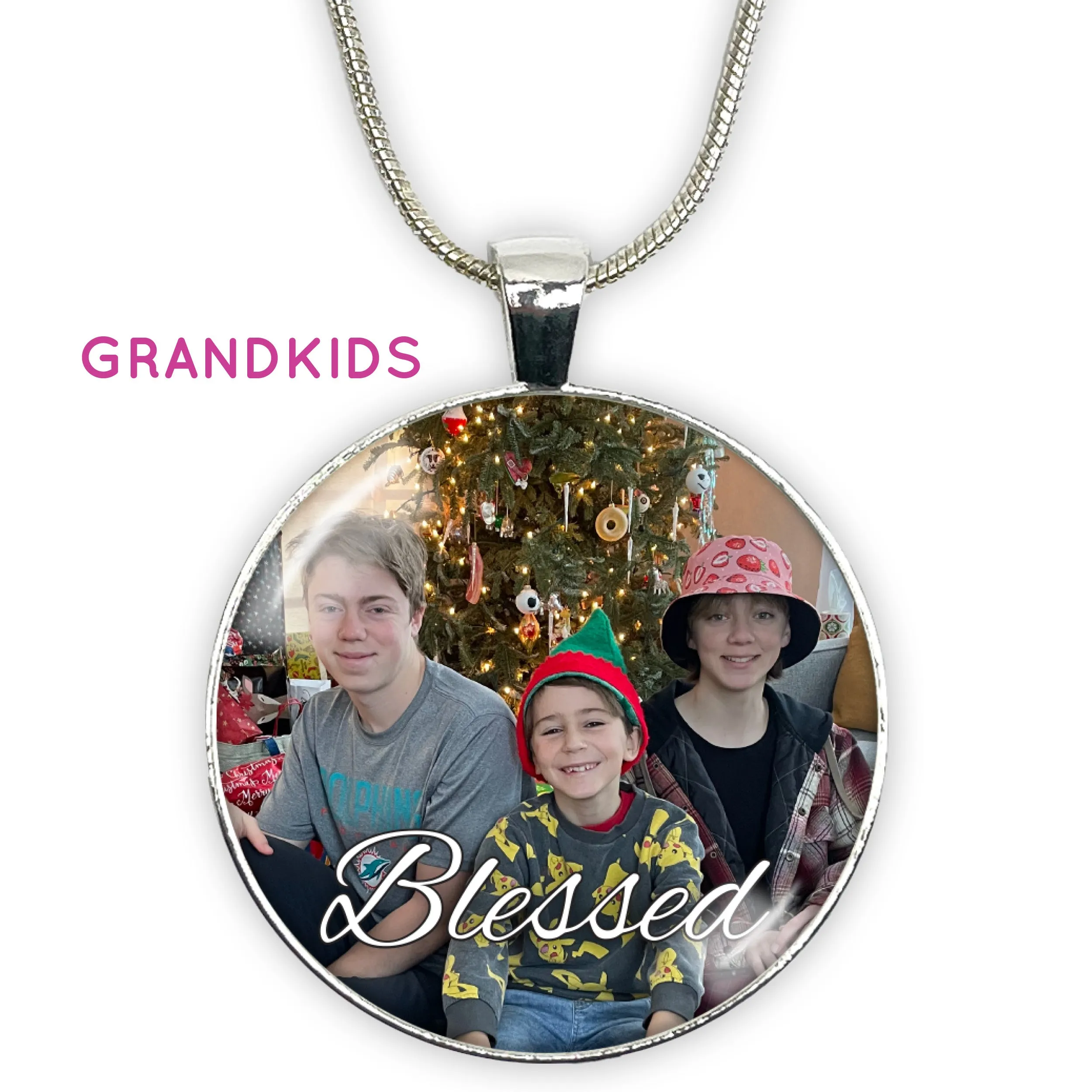 Photo Pendant Necklace - Meaningful Personalized Custom Designed Full-Color Photo Pendant - Family, Grandkids, Pets, Children's Artwork