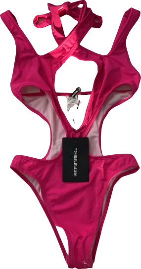 PrettyLittleThing Pink Cross Front Multi Strap Swimsuit UK 6