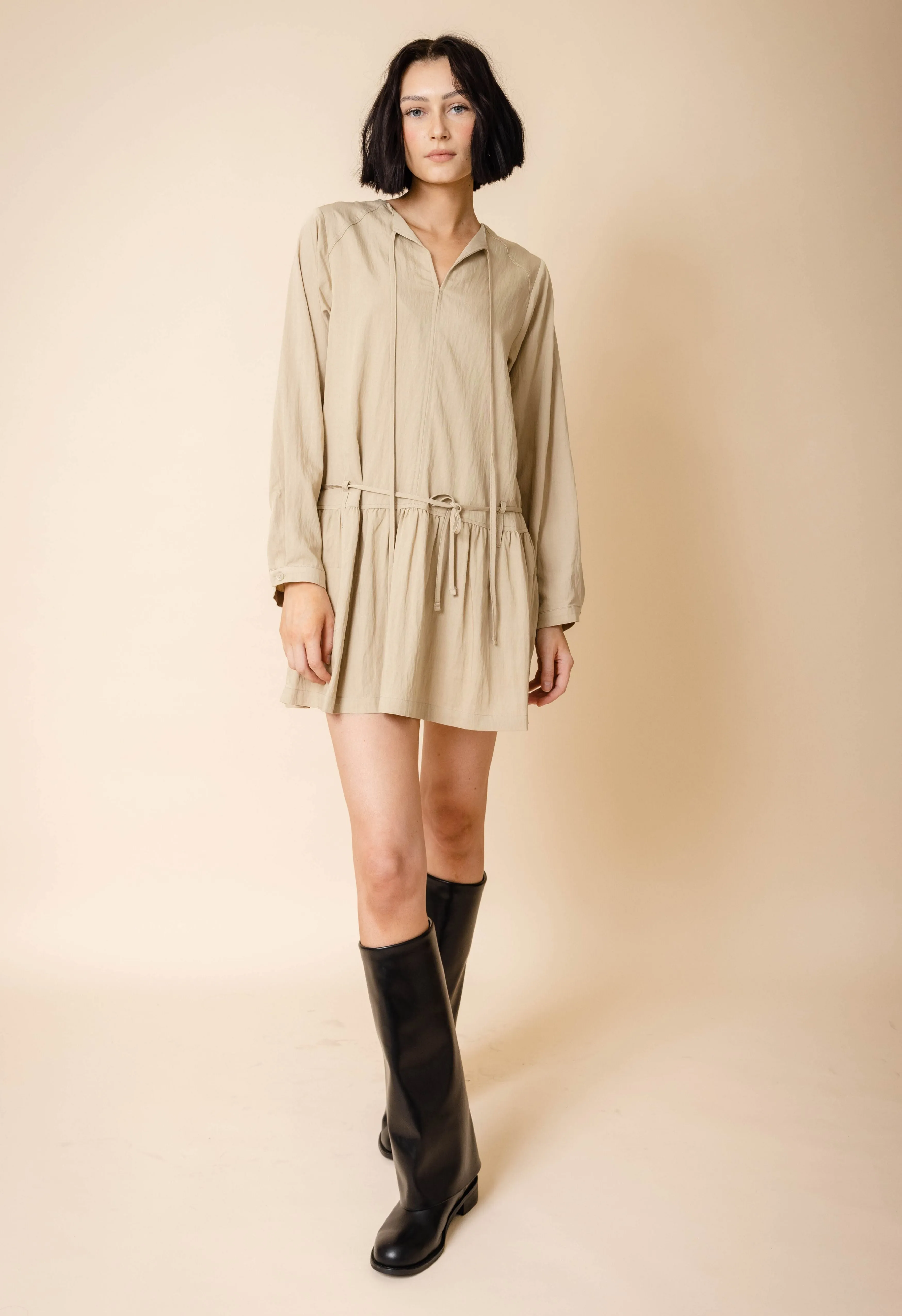 Rae Long Sleeve Pleated Mini Dress