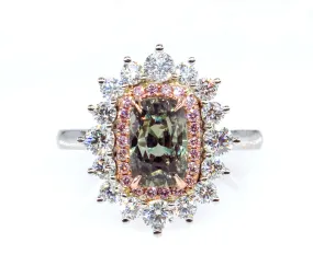 Rare Gem AGL 3.01ctw Natural Alexandrite Fancy Pink Diamond Cluster Platinum Ring