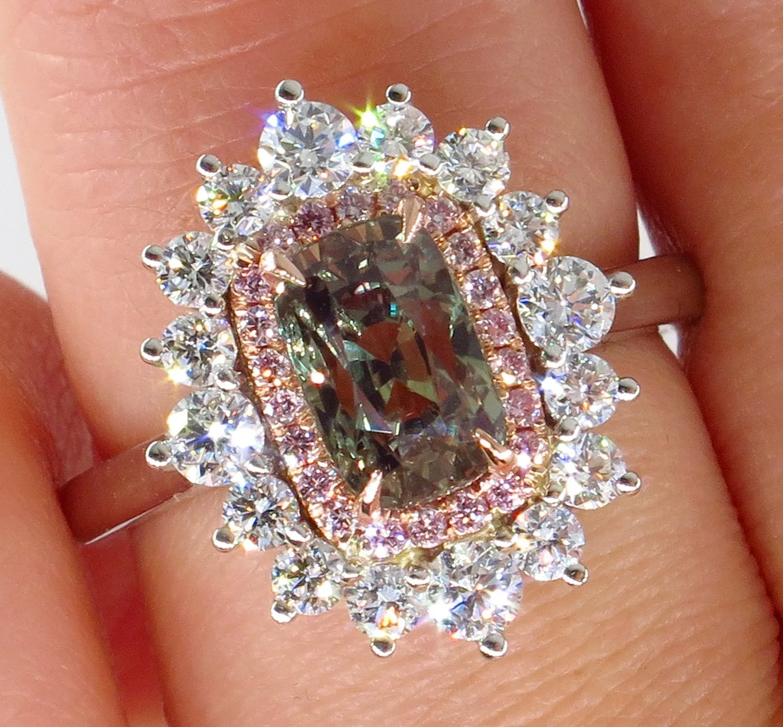 Rare Gem AGL 3.01ctw Natural Alexandrite Fancy Pink Diamond Cluster Platinum Ring