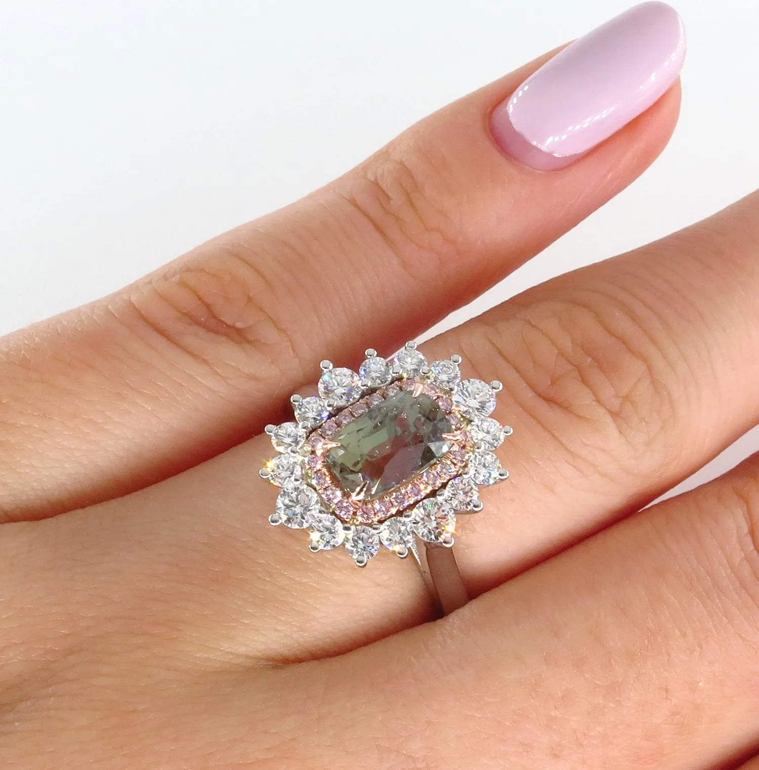 Rare Gem AGL 3.01ctw Natural Alexandrite Fancy Pink Diamond Cluster Platinum Ring