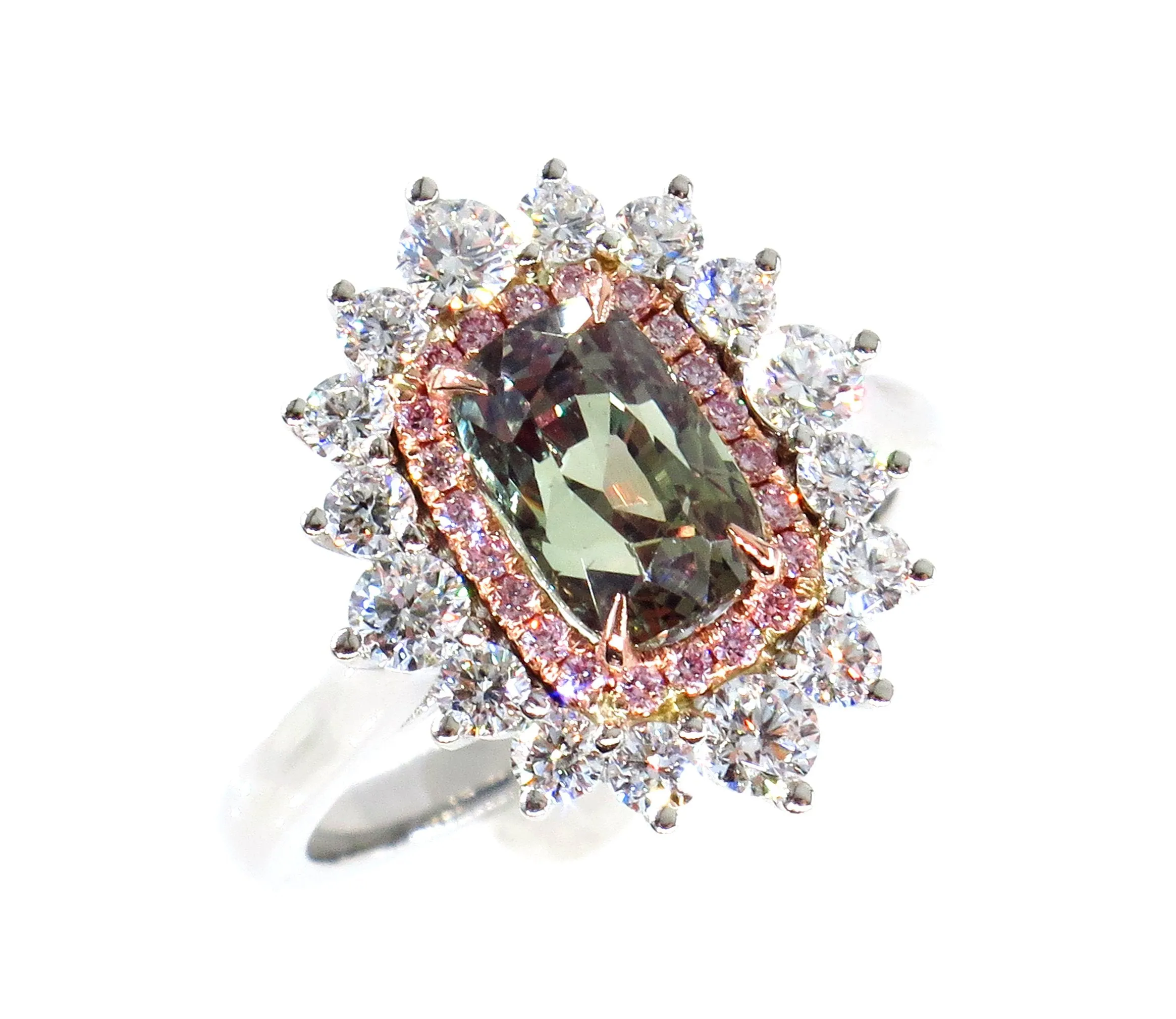 Rare Gem AGL 3.01ctw Natural Alexandrite Fancy Pink Diamond Cluster Platinum Ring