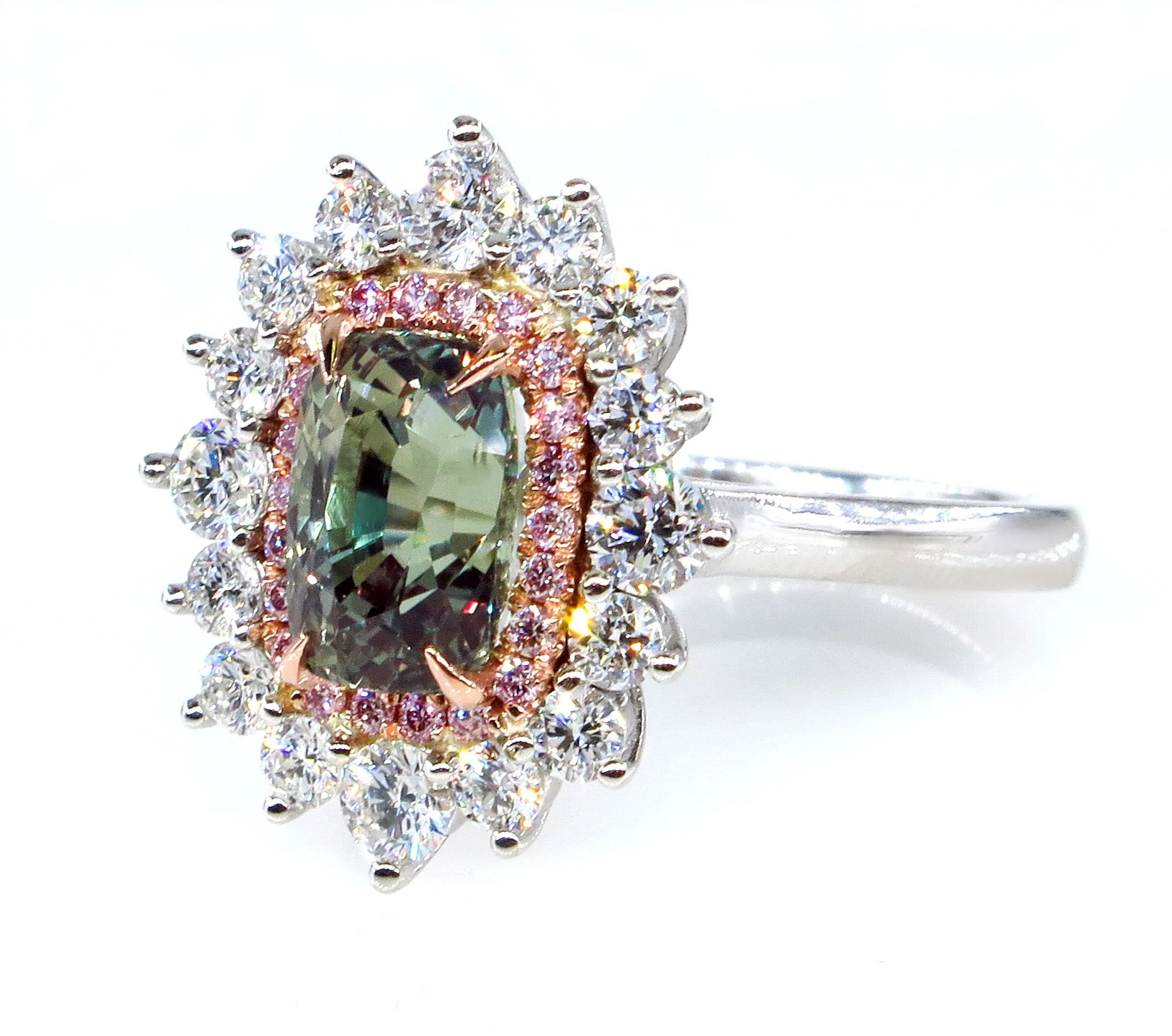 Rare Gem AGL 3.01ctw Natural Alexandrite Fancy Pink Diamond Cluster Platinum Ring