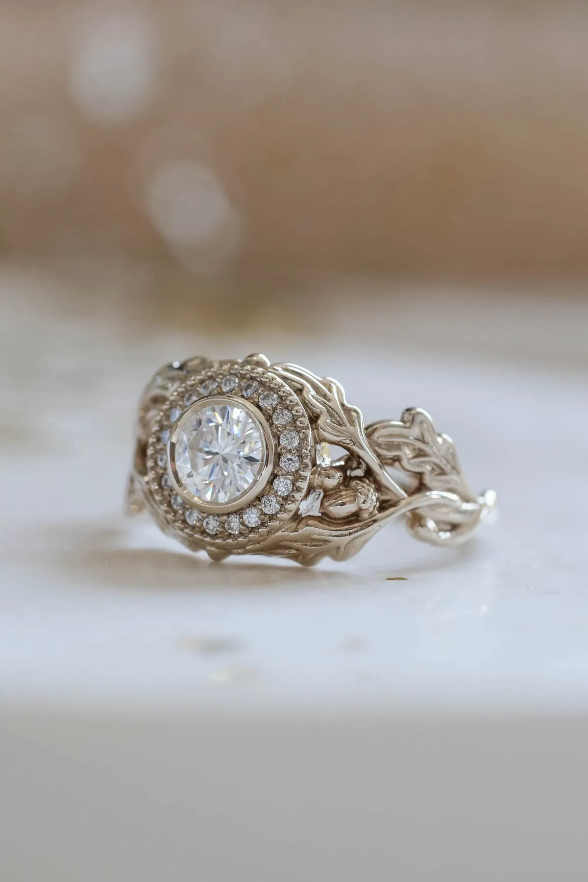 READY TO SHIP: DAIR in 14K white gold, round moissanite 5mm, moissanites, RING SIZE 7 US