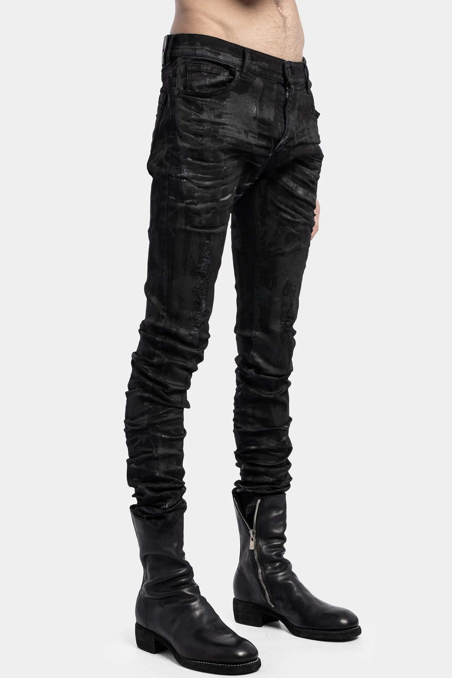 Resinated skinny jeans