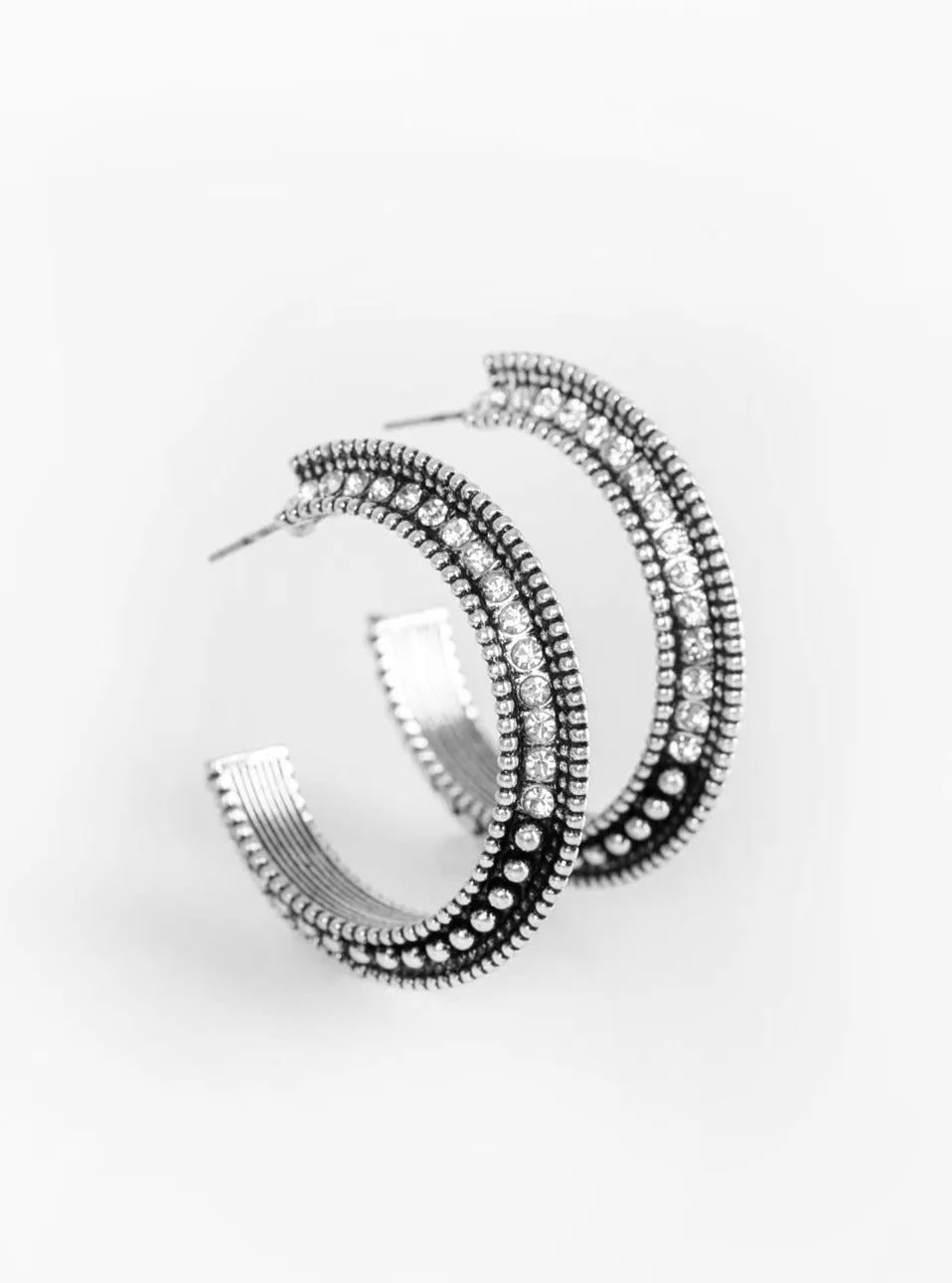 Retro Reverberation White Hoop Earrings