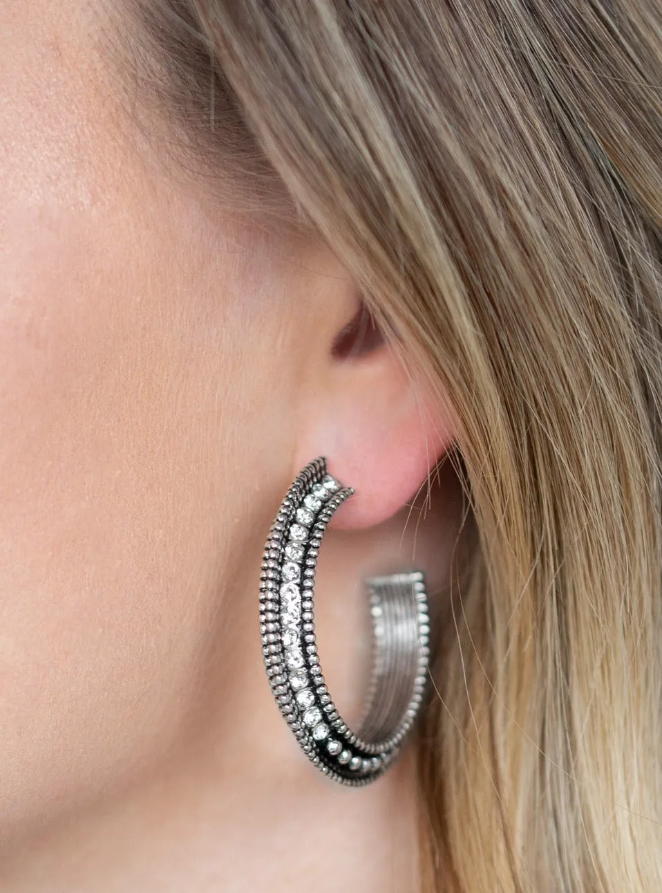 Retro Reverberation White Hoop Earrings