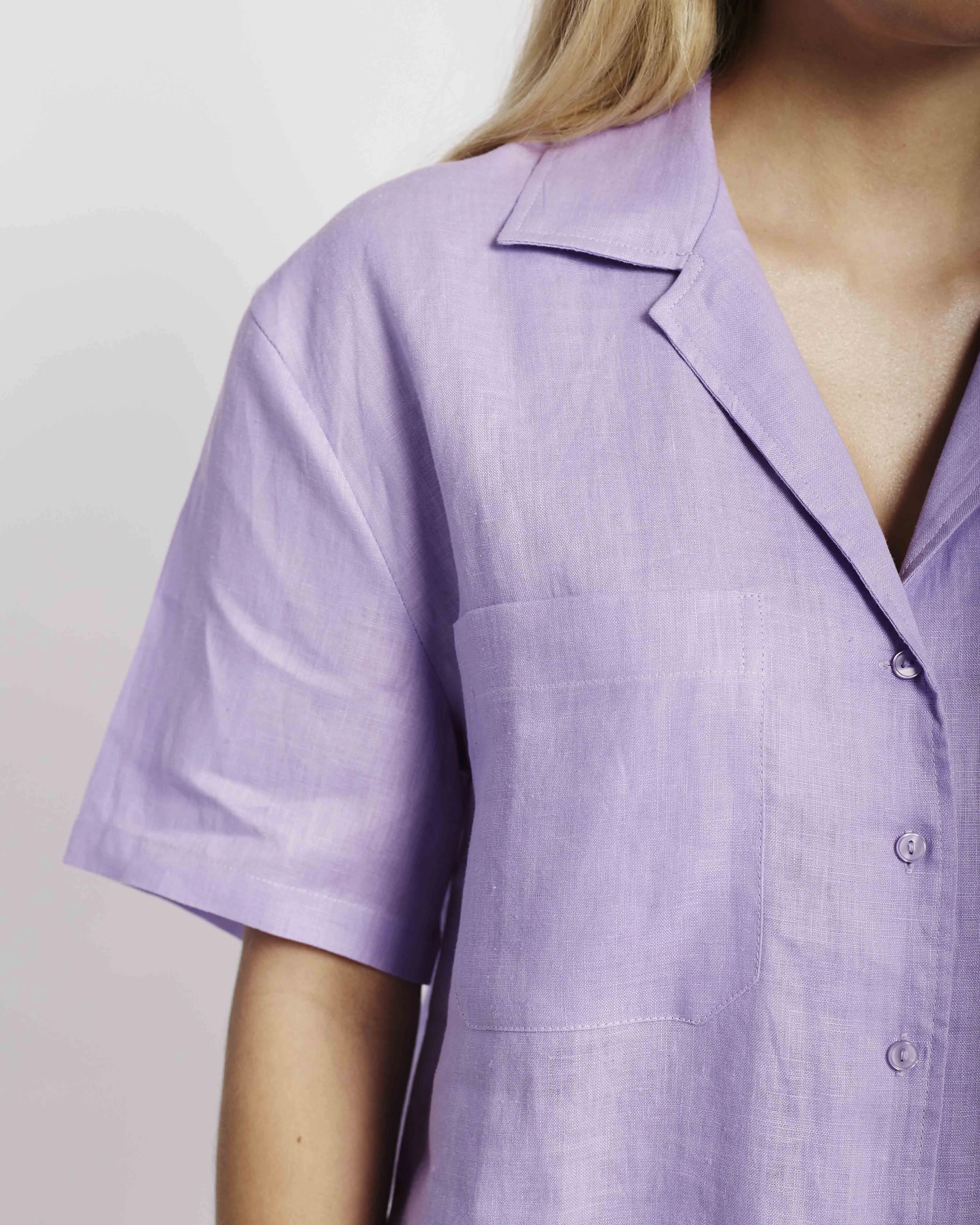 Revere Collar Linen Shirt in Lilac