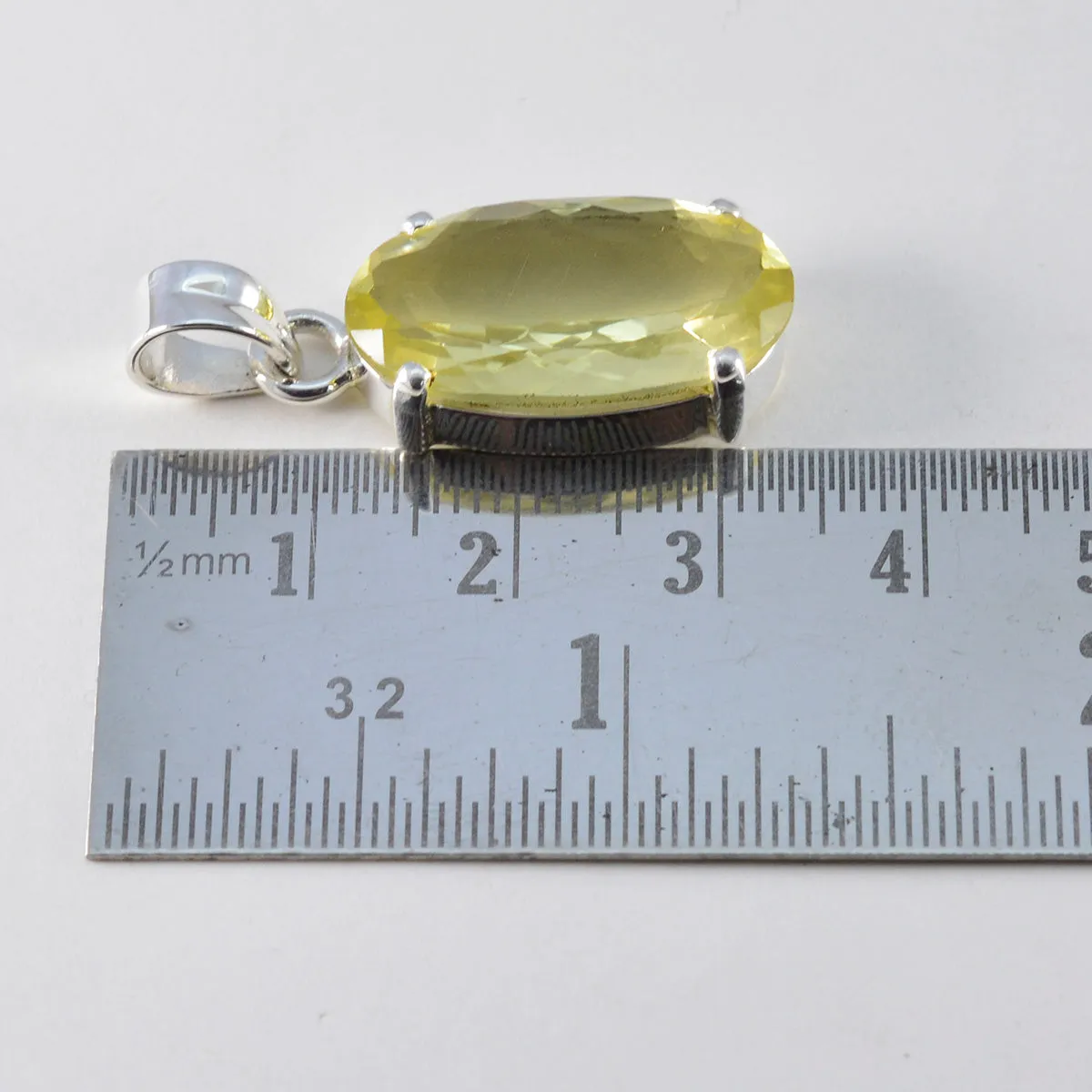 Riyo Bewitching Gems Oval Faceted Yellow Lemon Quartz Solid Silver Pendant Gift For Easter Sunday