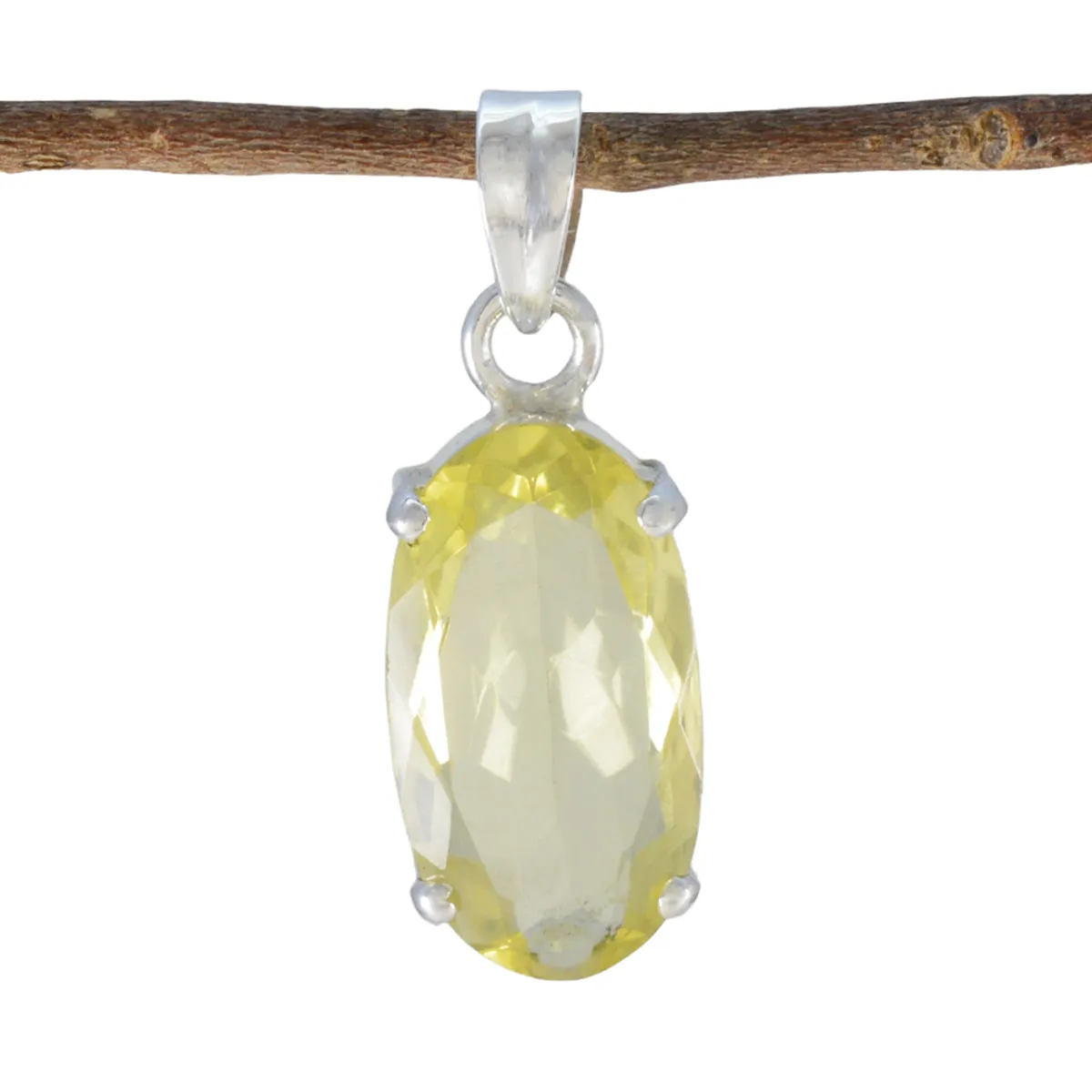 Riyo Bewitching Gems Oval Faceted Yellow Lemon Quartz Solid Silver Pendant Gift For Easter Sunday